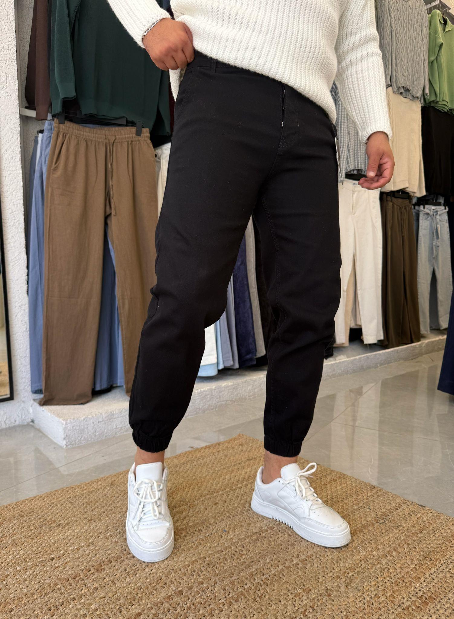 Siyah Paça Lastik Kot Pantolon