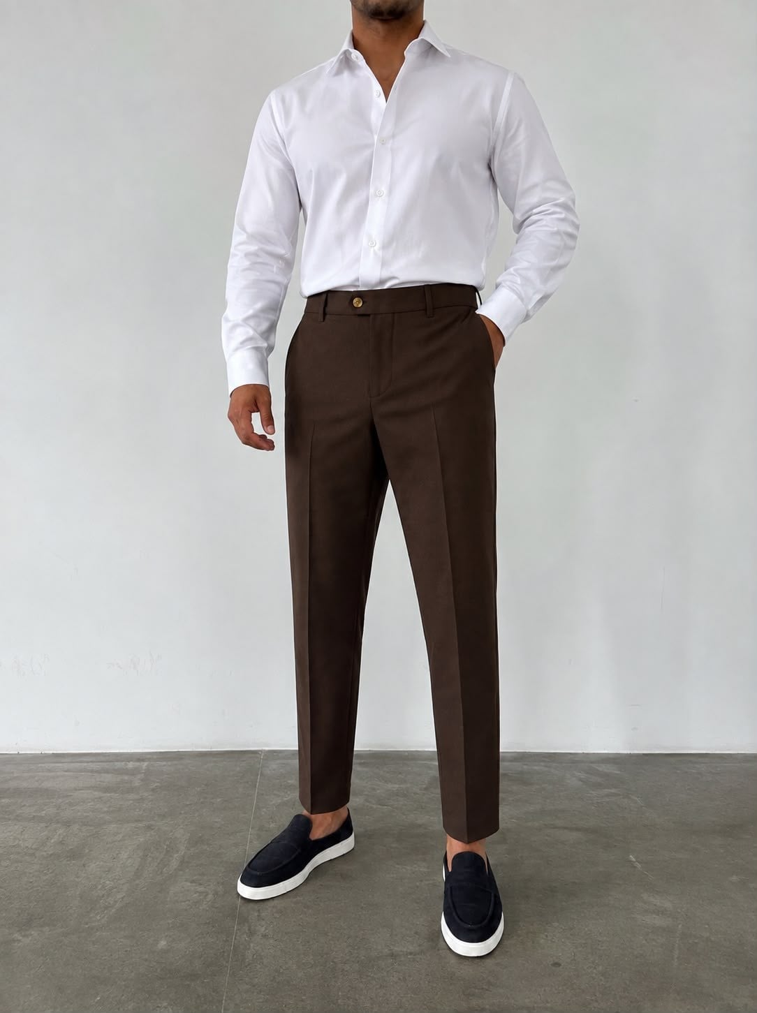 Tek Düğmeli Regular Kesim Pantolon Kahve