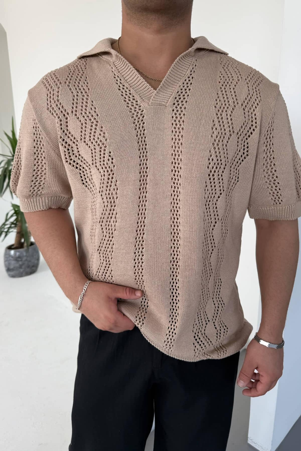 Vizon Delikli Polo Yaka Triko