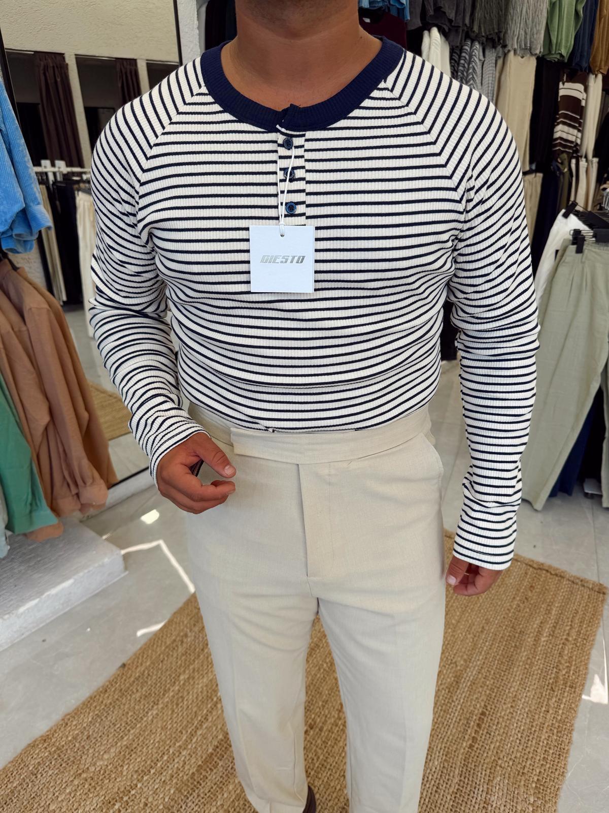 Yatay Çizgili Slimfit Sweat Lacivert