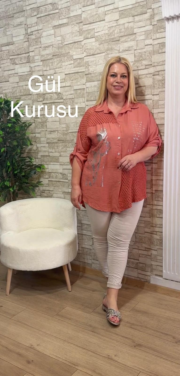 1104 ÖRGÜ DETAYLI PAMUK GÖMLEK-GÜL KURUSU