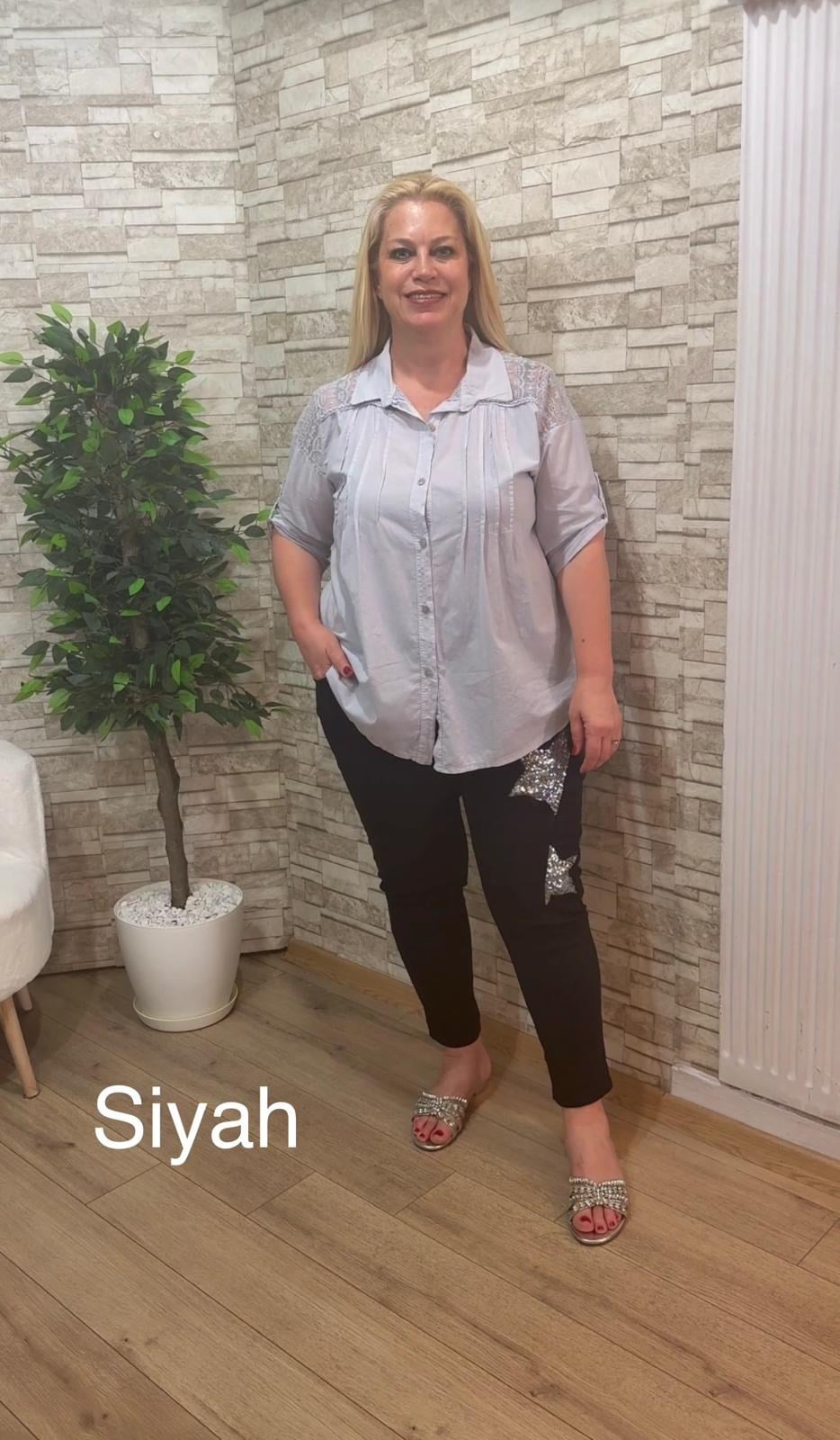 1159 İTALYAN YILDIZLI RAHAT KALIP PANTOLON-SİYAH