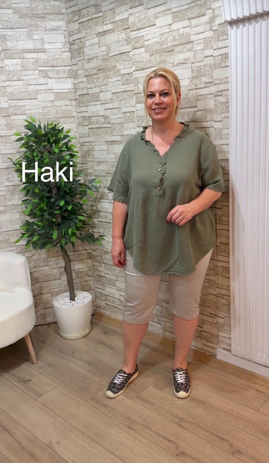 1164 ŞALAŞ KALIP MÜSLİN BLUZ- HAKİ