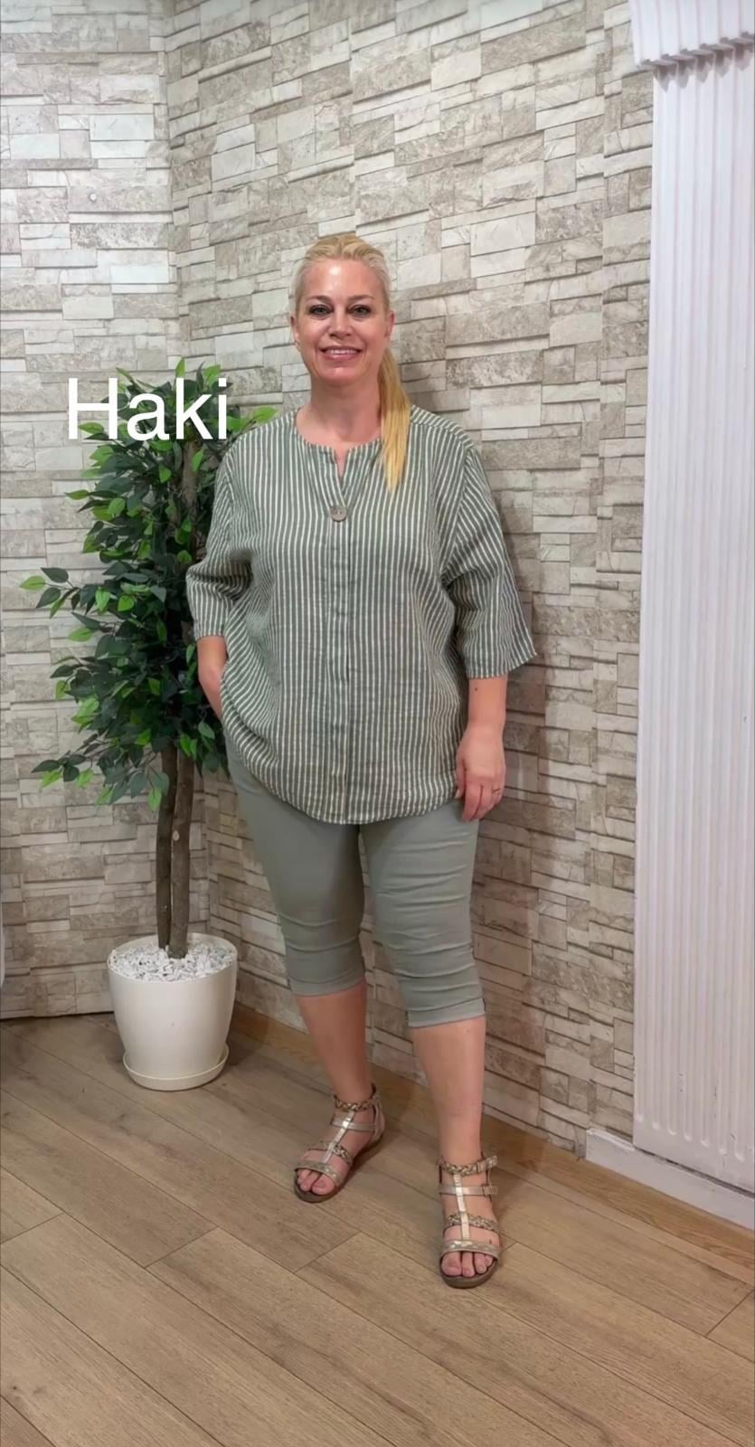 1175 İTALYAN PAMUK ÇİZGİLİ GÖMLEK-HAKİ