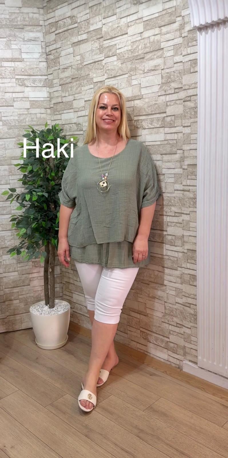 1177 İTALYAN  ÇİFT KATLI  DÜZ RENK  BLUZ-HAKİ