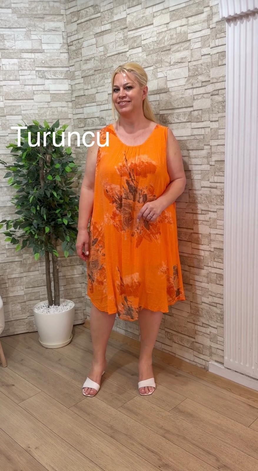 1178 İTALYAN PAMUK KOLSUZ ELBİSE-TURUNCU