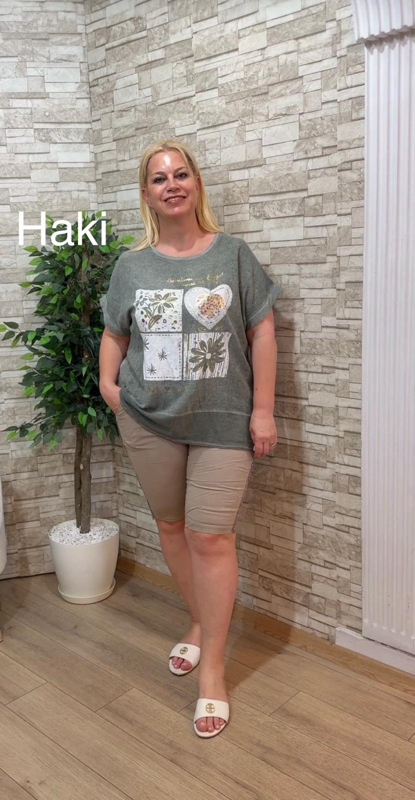 1179 İTALYAN VARAKLI RAHAT KALIP BLUZ-HAKİ