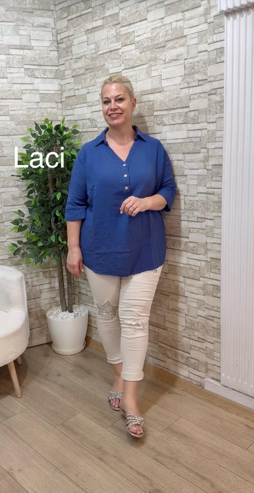 1182 TRUVAKAR KOL MÜSLİN BLUZ-LACİVERT