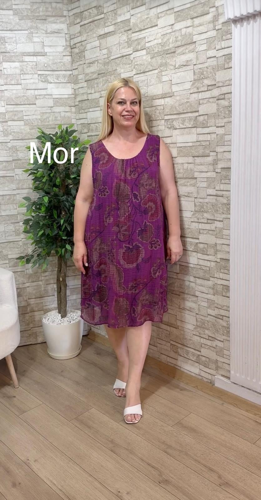 1183 İTALYAN KOLSUZ RAHAT KALIP ELBİSE-MOR