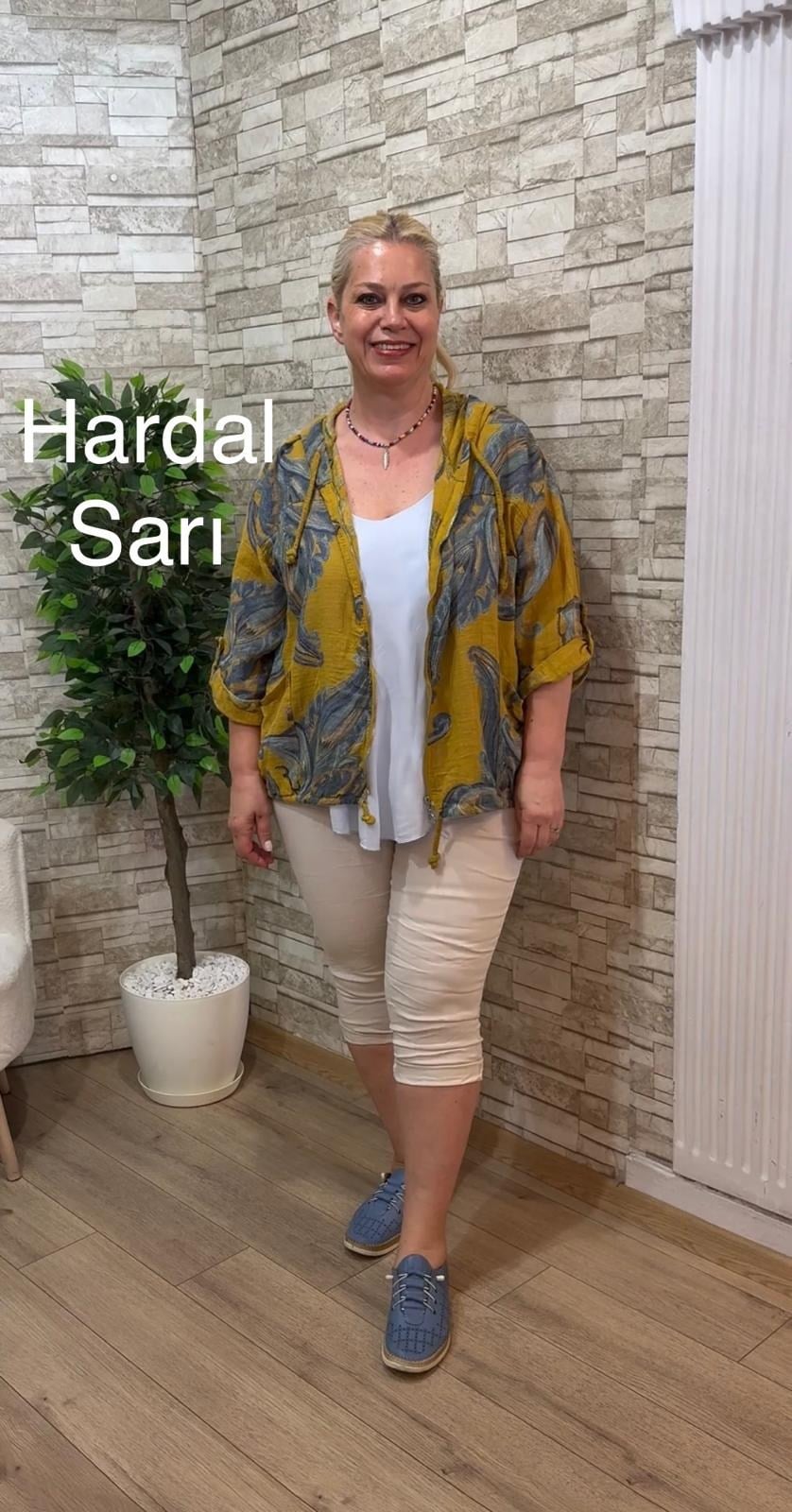 1186 İTALYAN ŞAL DESEN CEKET-HARDAL SARI