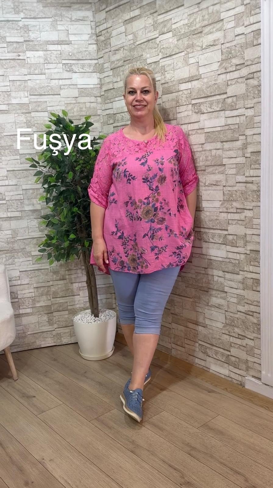1193 İTALYAN,DANTEL DETAYLI PAMUK TUNİK-FUŞYA