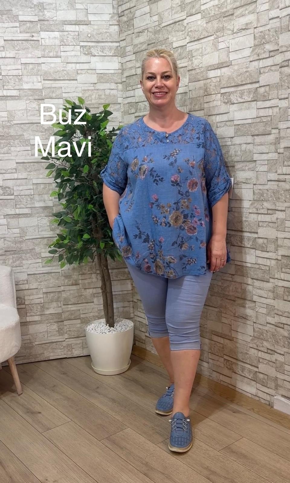 1193 İTALYAN,DANTEL DETAYLI PAMUK TUNİK-BUZ MAVİ