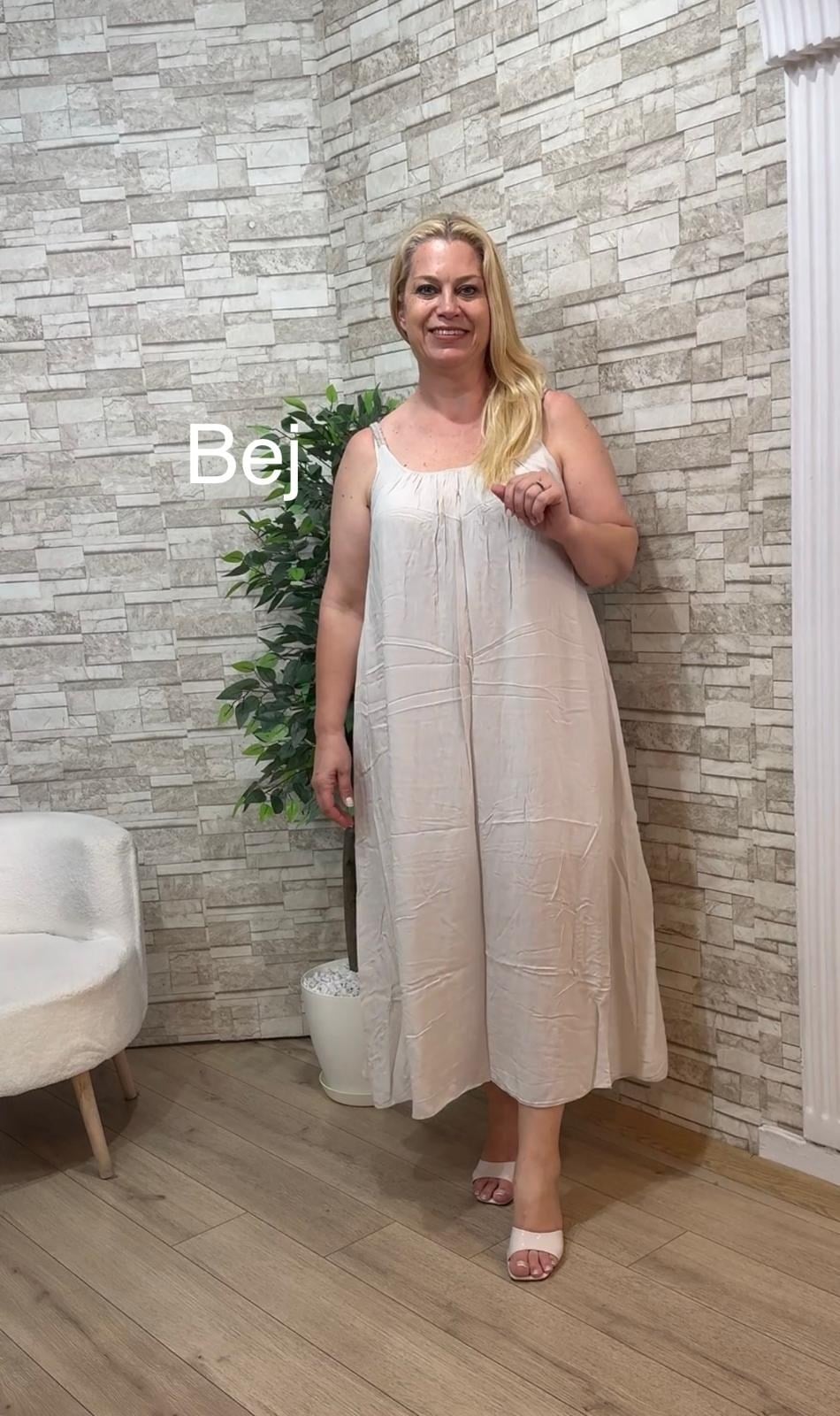 1200 İTALYAN,İP ASKILI UZUN ELBİSE-BEJ