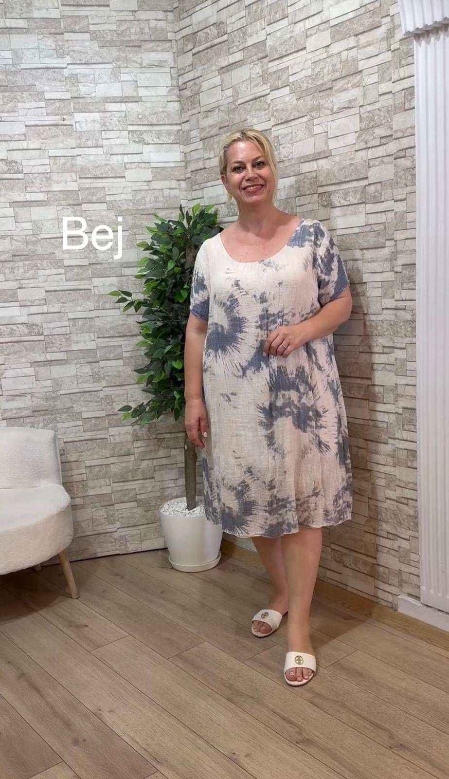 1208 İTALYAN BATİK DESEN PAMUK ELBİSE-BEJ