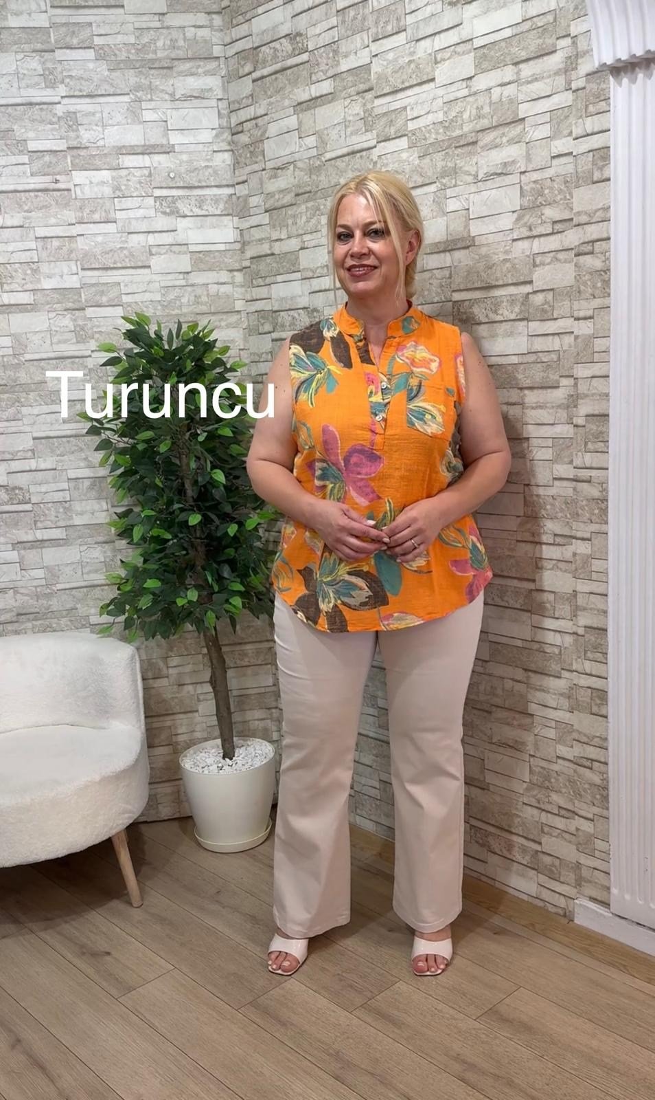 1232 KOLSUZ PAMUK BLUZ-TURUNCU