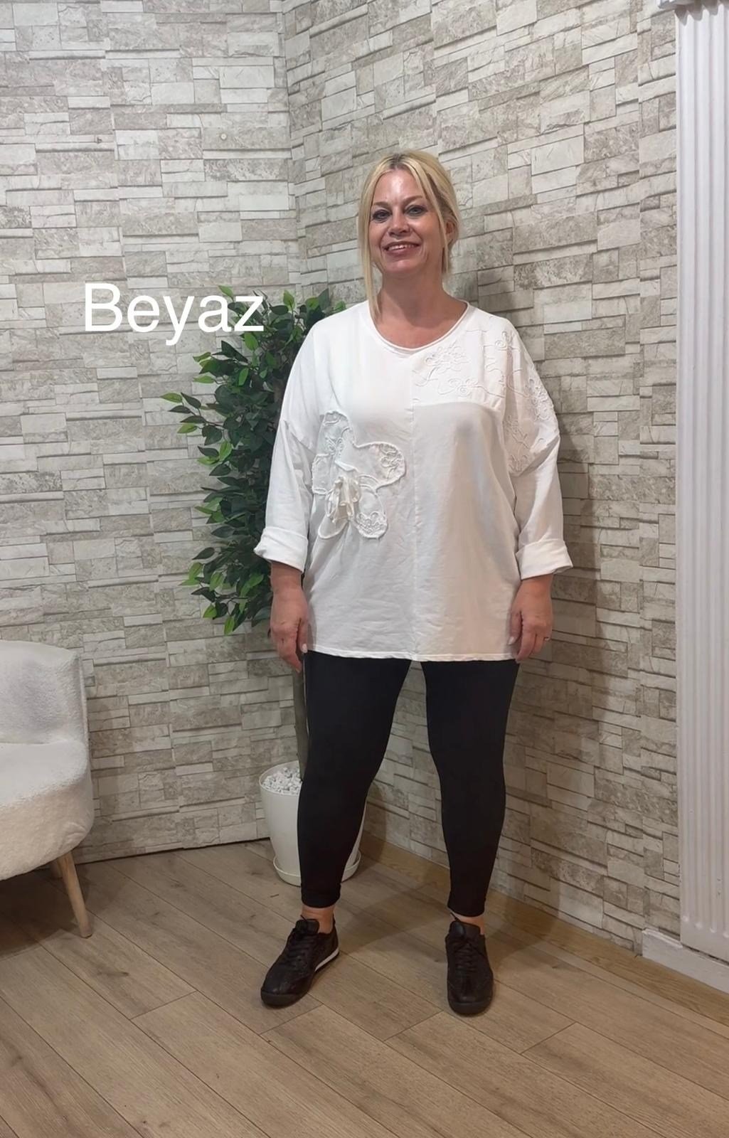 1247 İTALYAN,NAKIŞLI,PAMUK BLUZ-BEYAZ