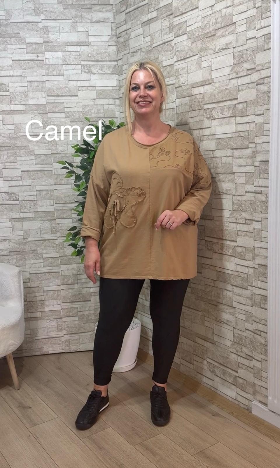 1247 İTALYAN,NAKIŞLI,PAMUK BLUZ-CAMEL