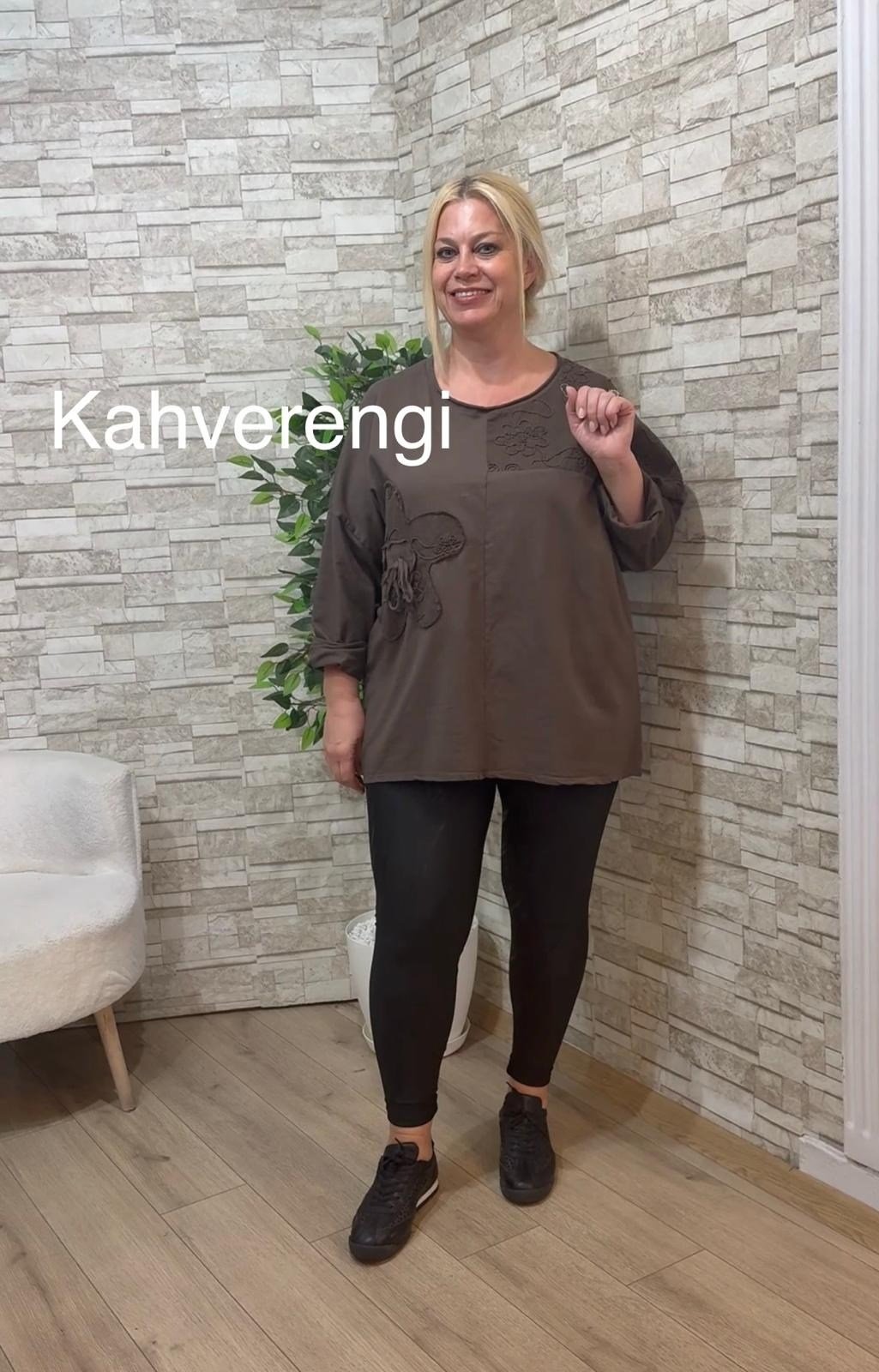 1247 İTALYAN,NAKIŞLI,PAMUK BLUZ-KAHVERENGİ