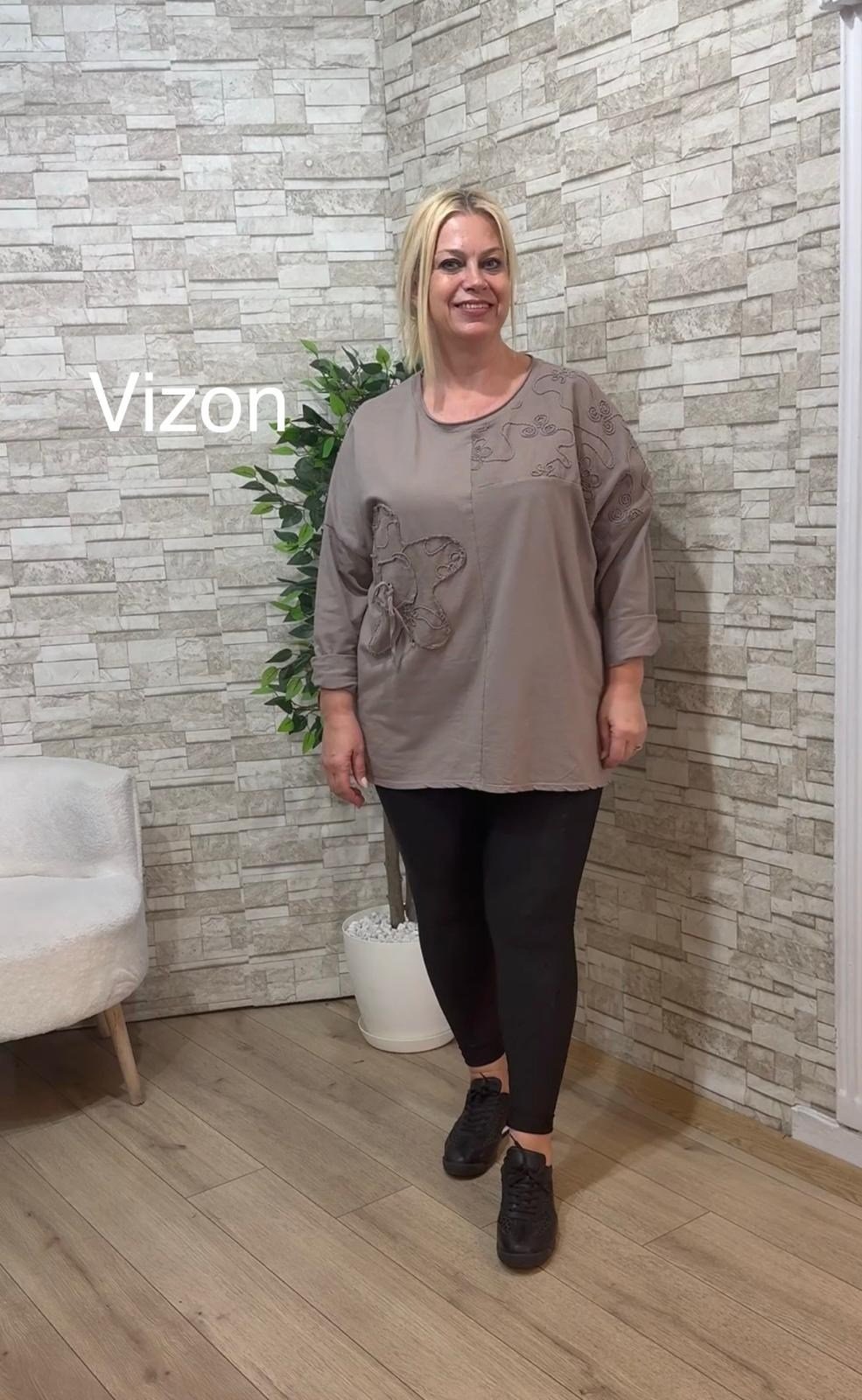 1247 İTALYAN,NAKIŞLI,PAMUK BLUZ-VİZON