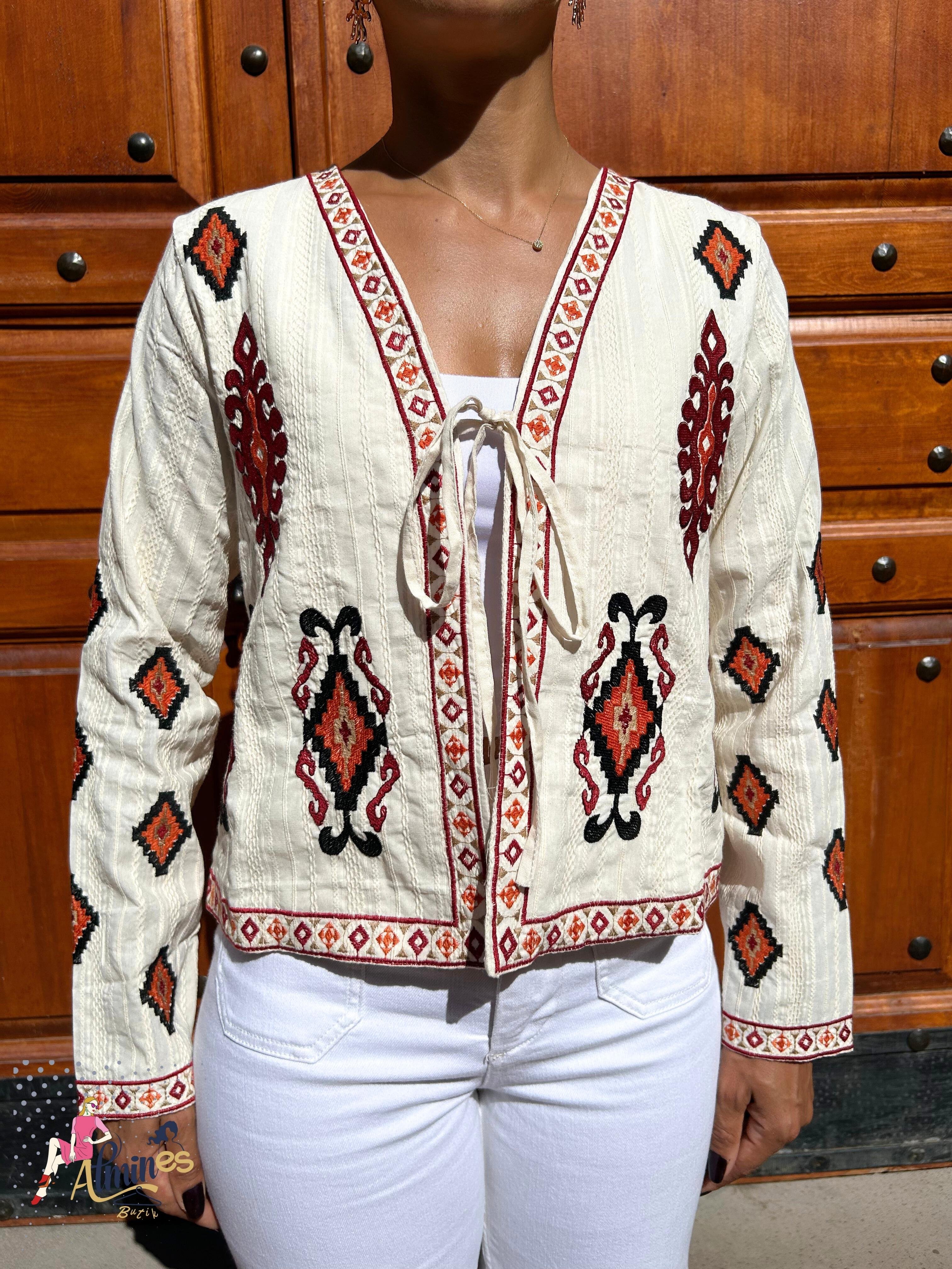 Sakısra Etnik Desen Nakışlı Ceket