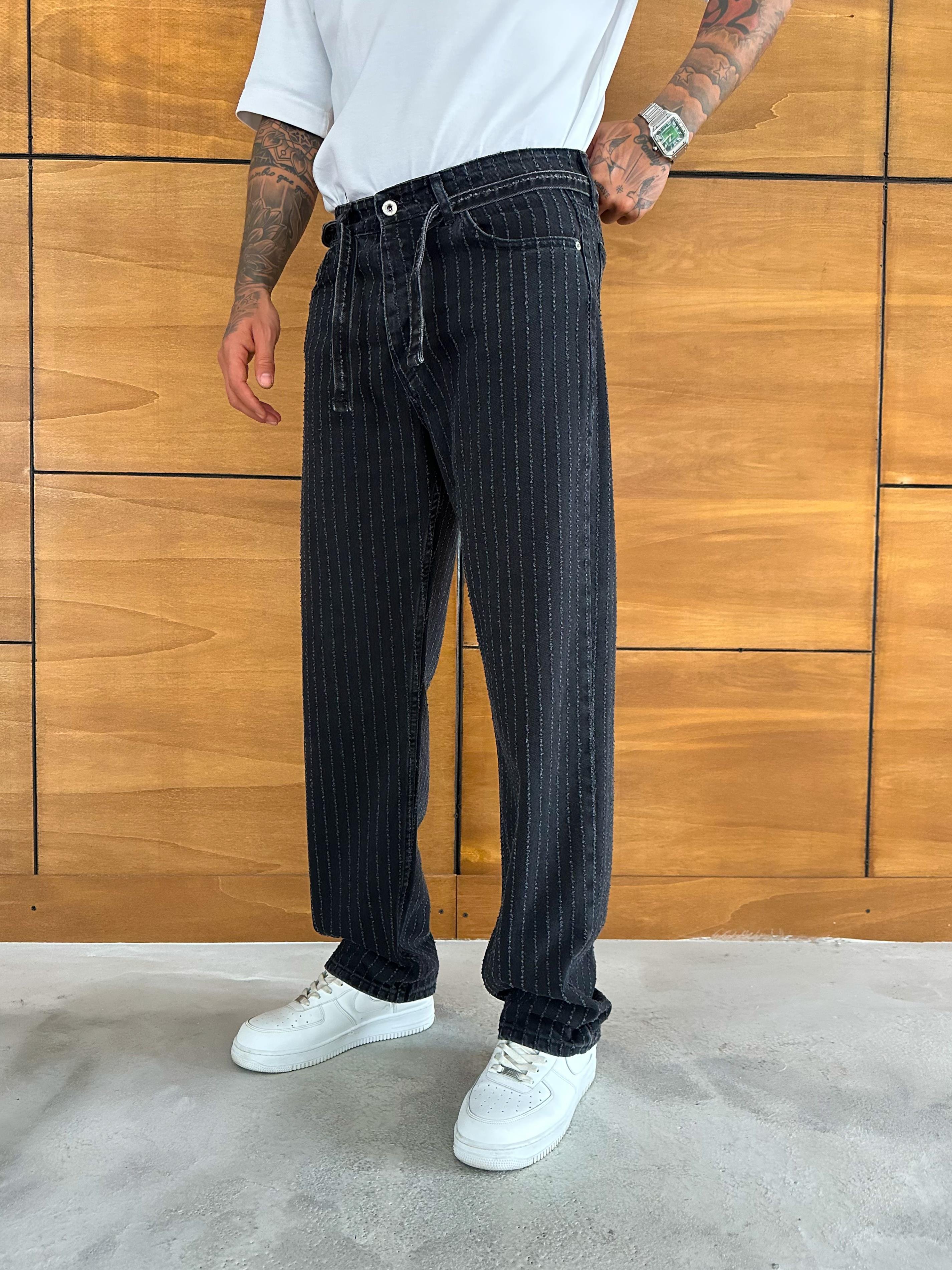 Antrasit Çizgi Baggy Pantolon