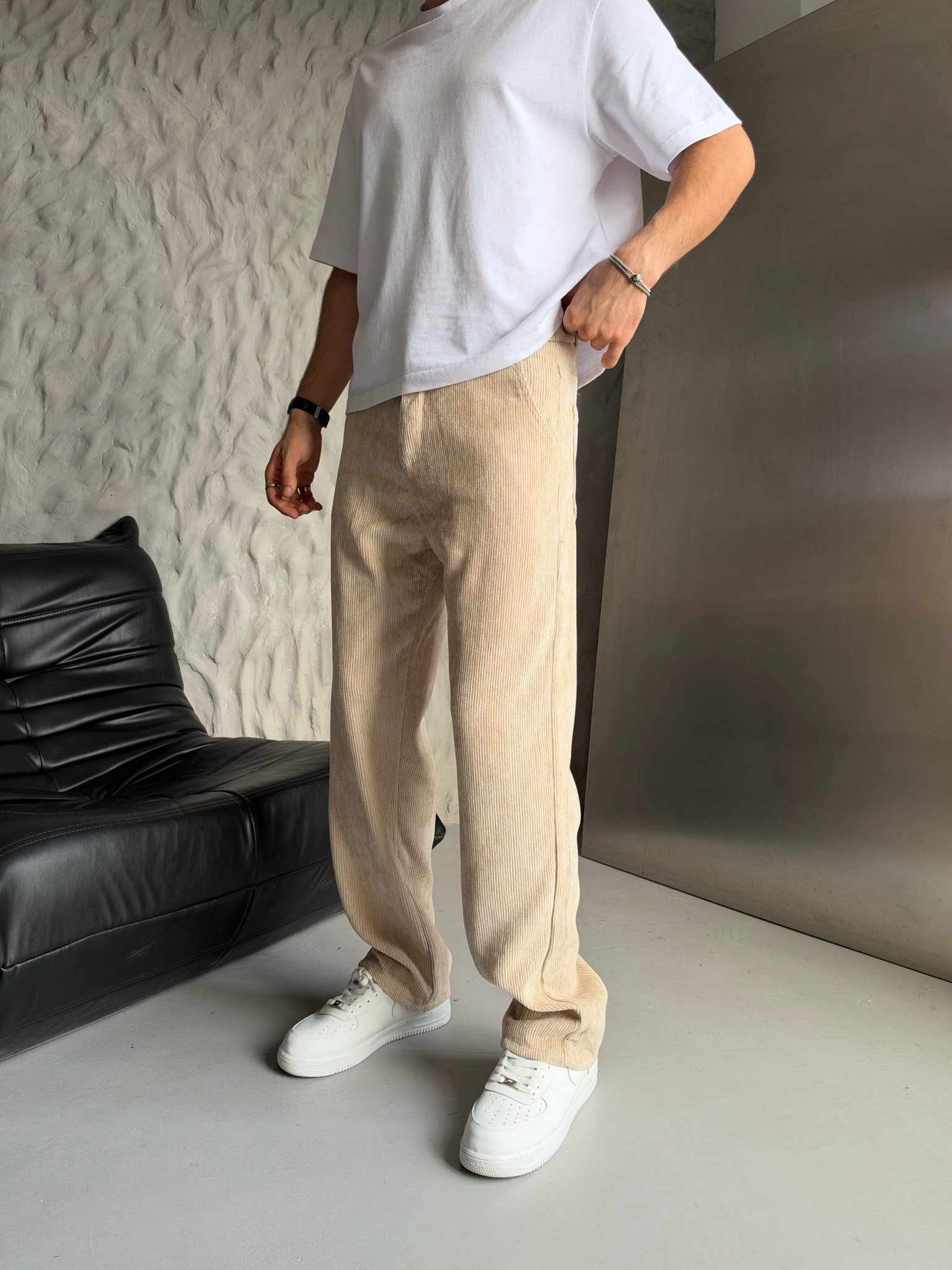 BEJ REGULAR KALIP KADİFE PANTOLON