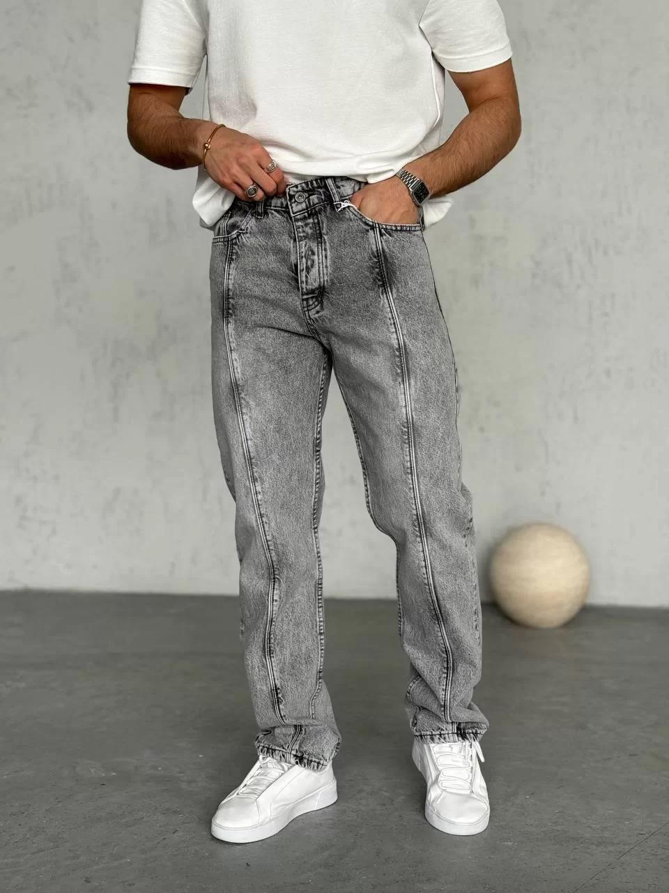 Gri Orta Şeritt Baggy Pantolon