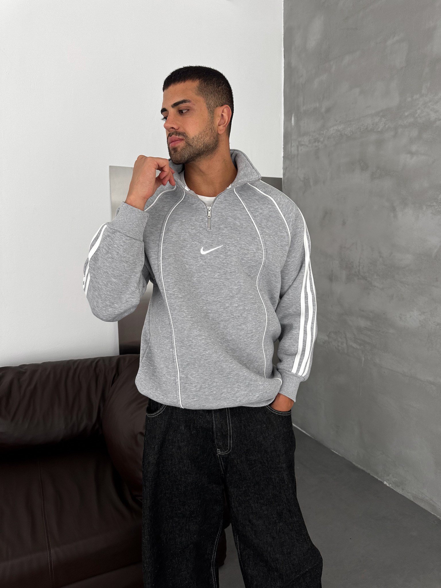 GRİ ŞERİTLİ YARIM FERMUAR NİKE SWEAT