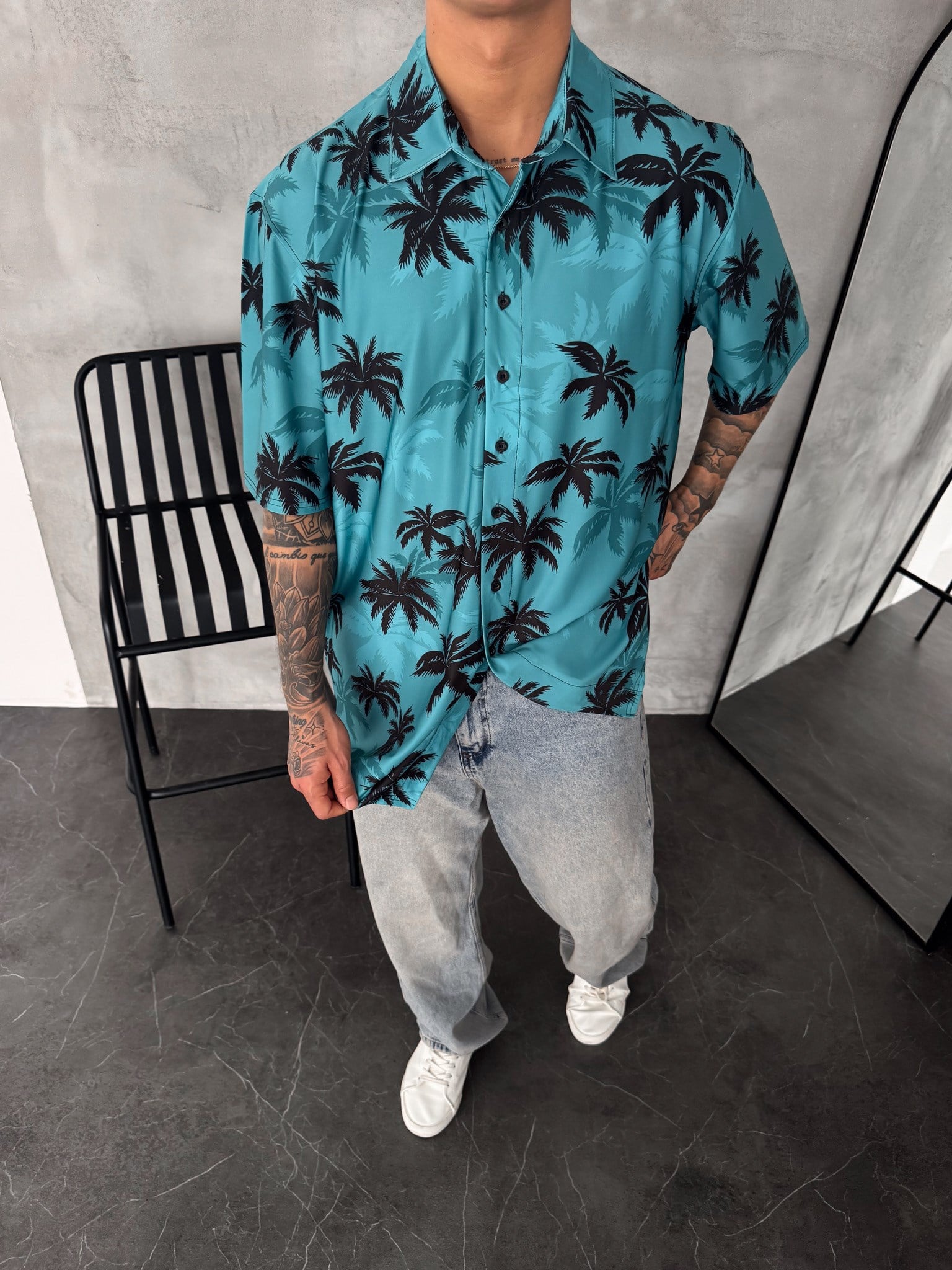 GTA BASKILI OVERSİZE GÖMLEK