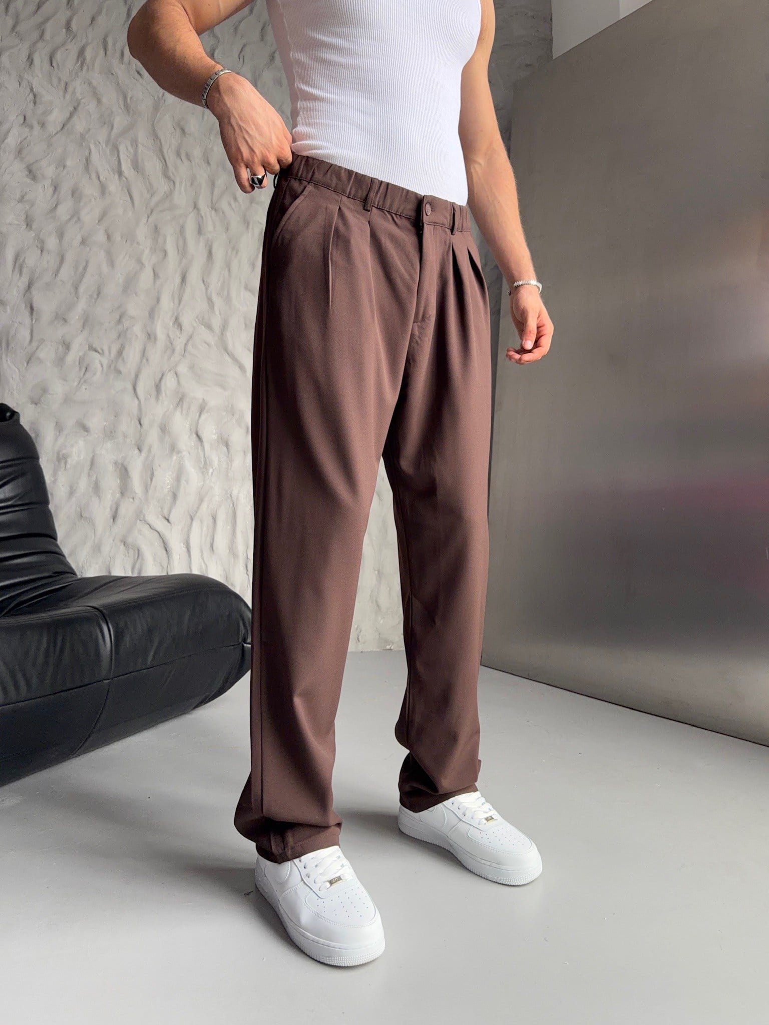 KAHVE PİLELİ BAGGY KUMAŞ PANTOLON