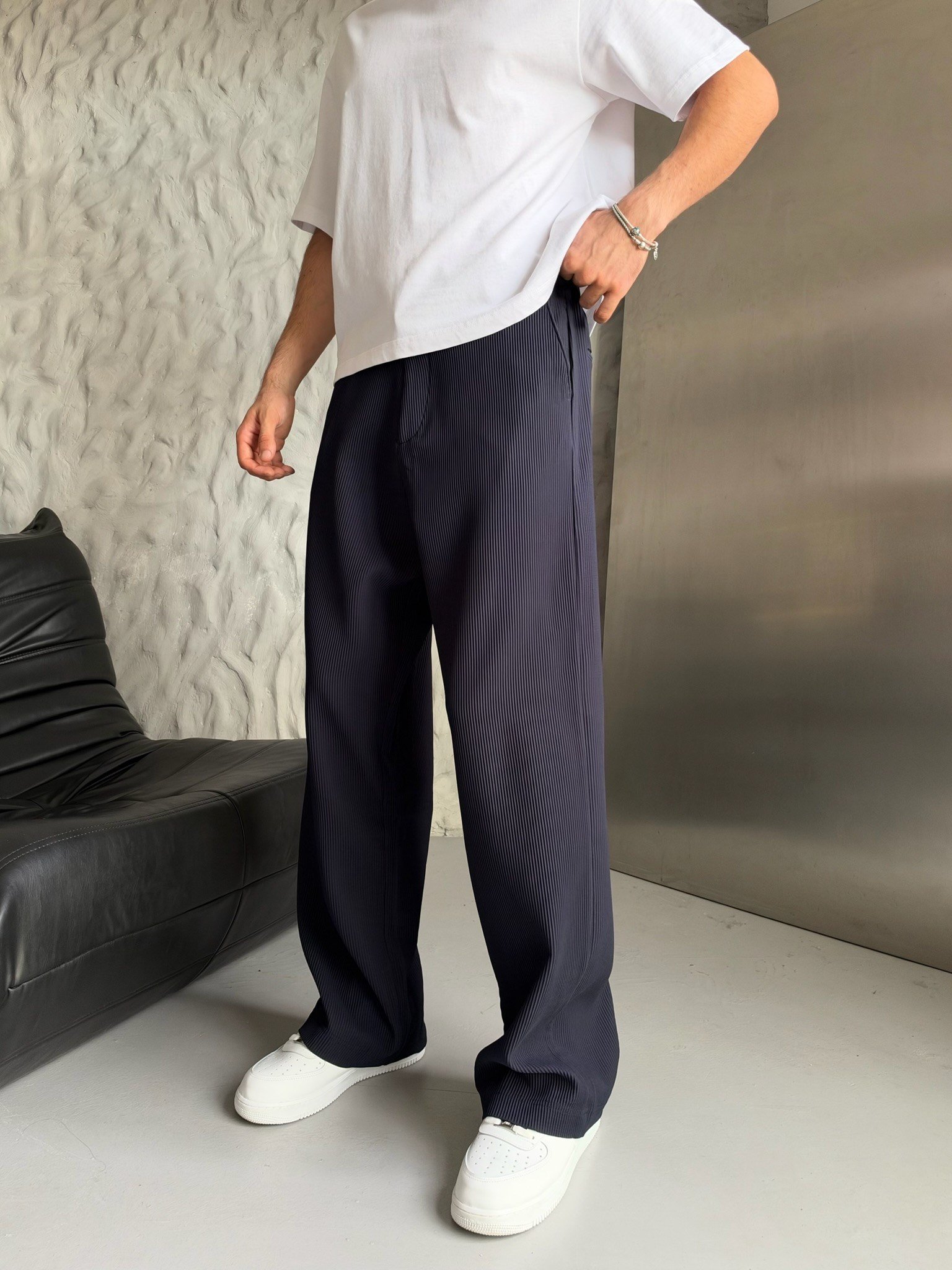 LACİVERT FİTİLLİ KUMAŞ BAGGY PANTOLON