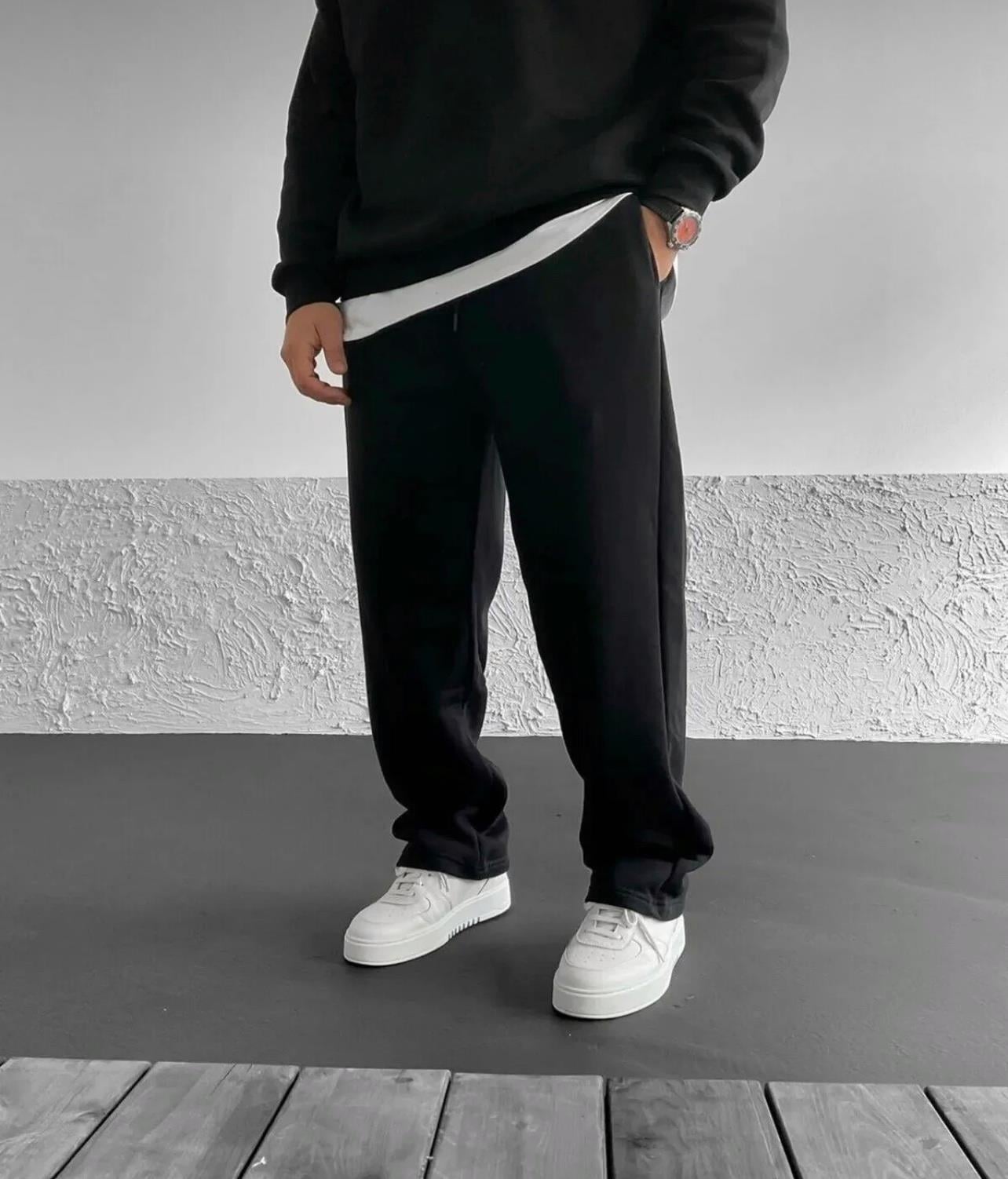 Şardonlu Siyah Baggy Basic Eşofman