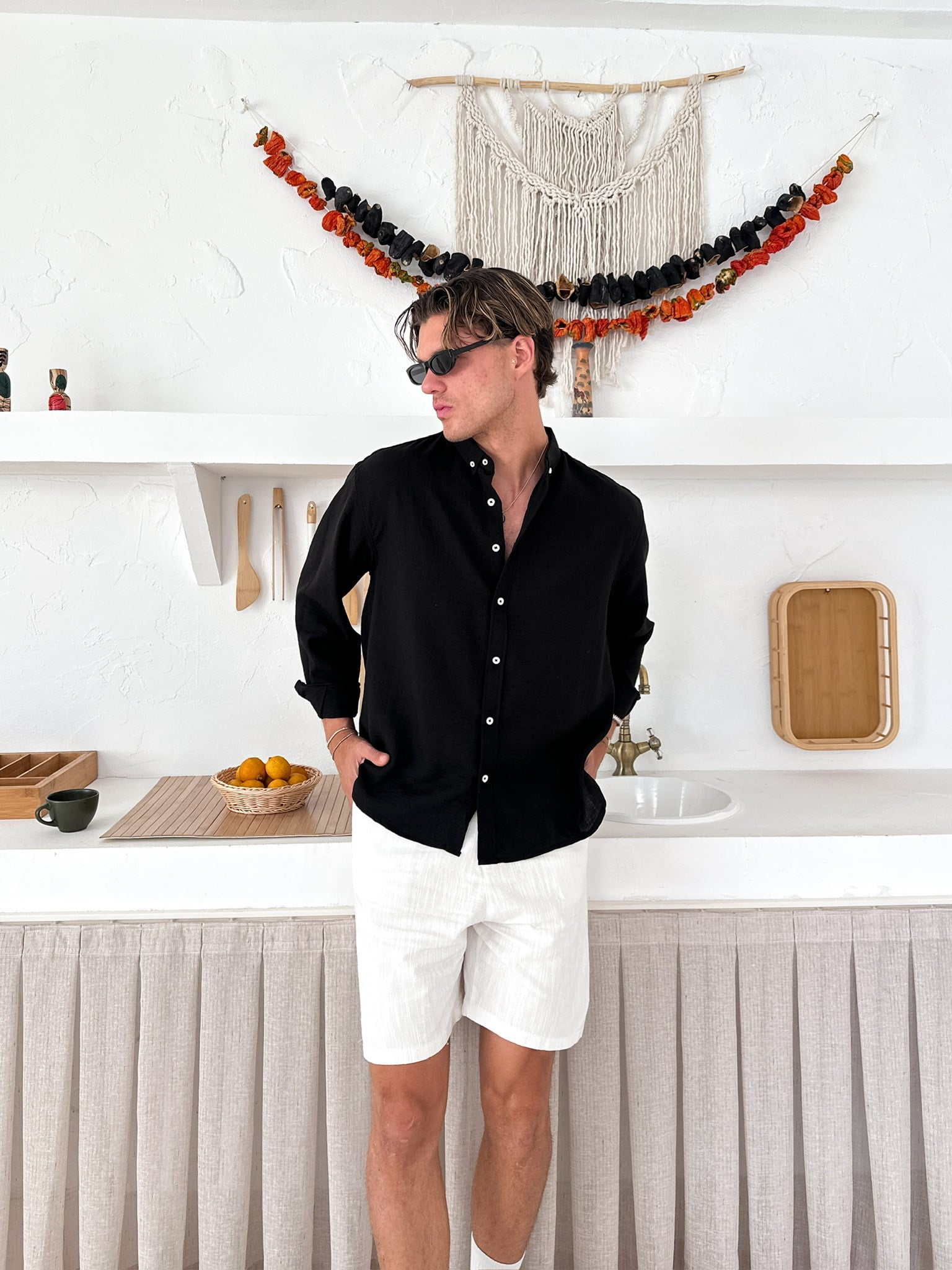 SİYAH OVERSİZE KETEN GÖMLEK