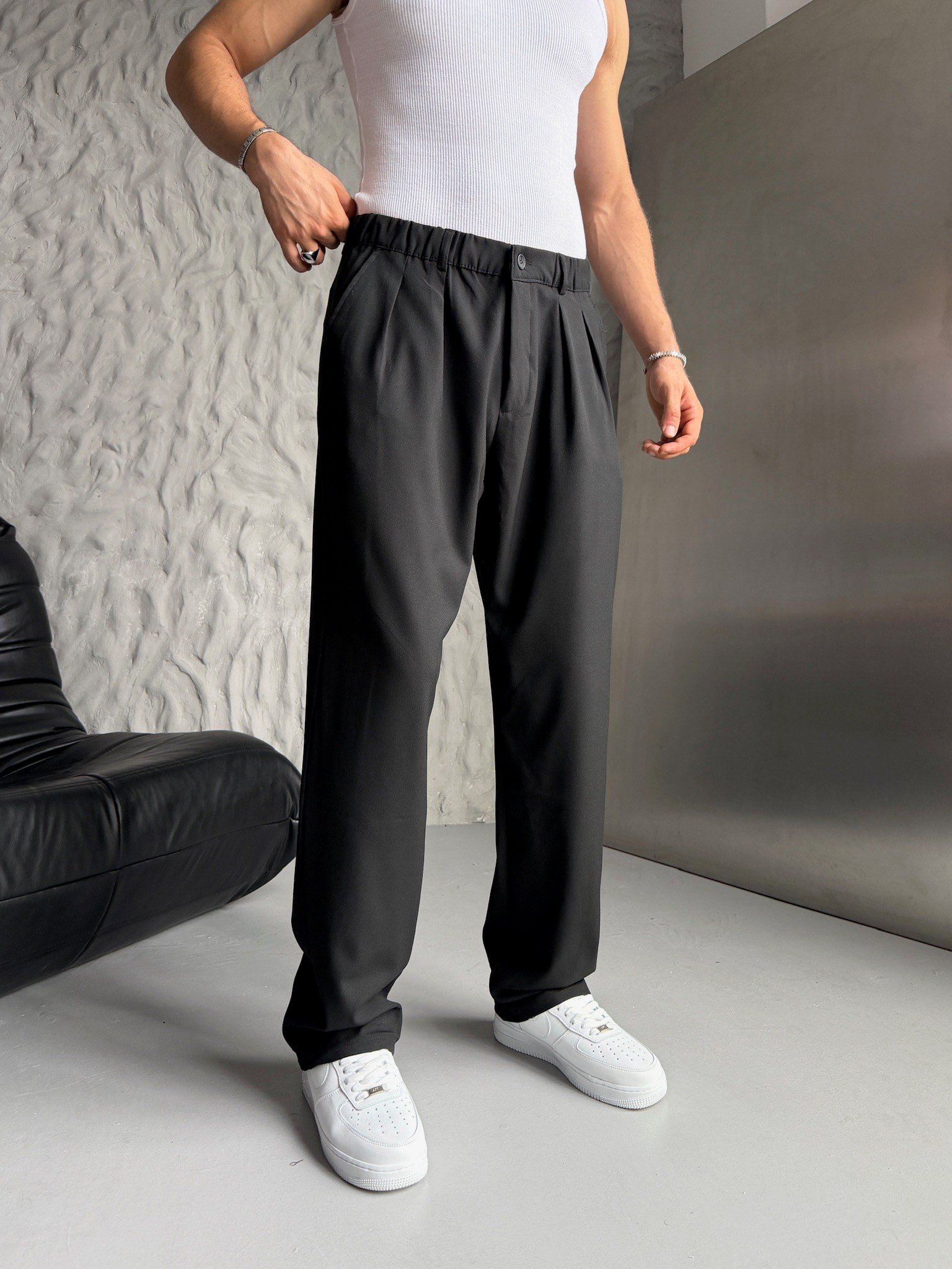 SİYAH PİLELİ BAGGY KUMAŞ PANTOLON