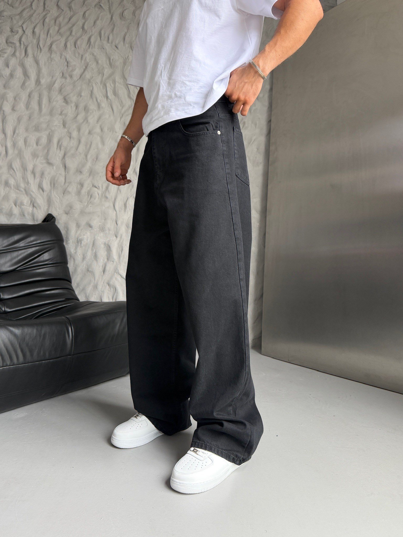 SİYAH SÜPER BAGGY KOT PANTOLON
