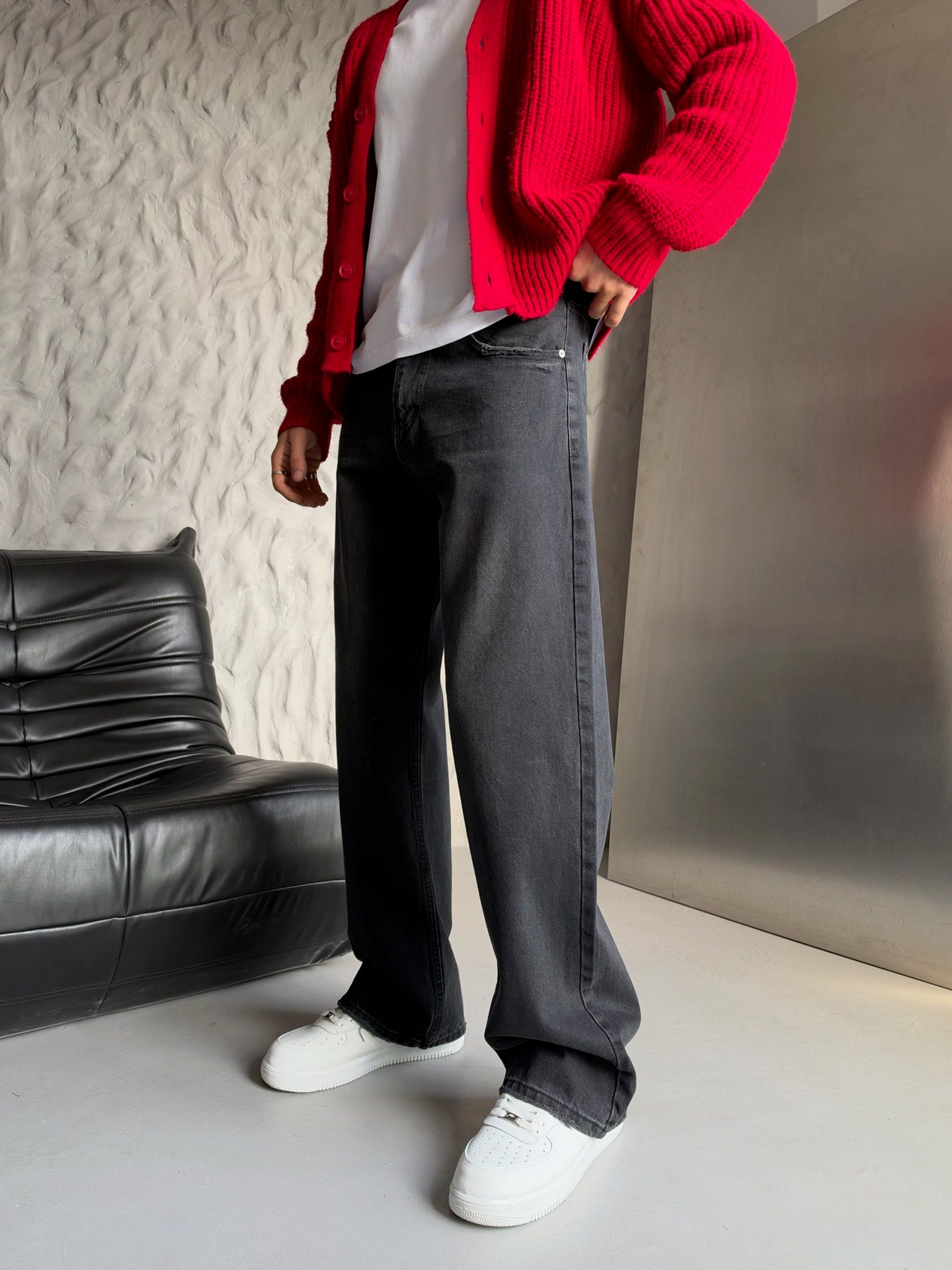 SİYAH YIKAMA LOOSE-FİT PANTOLON