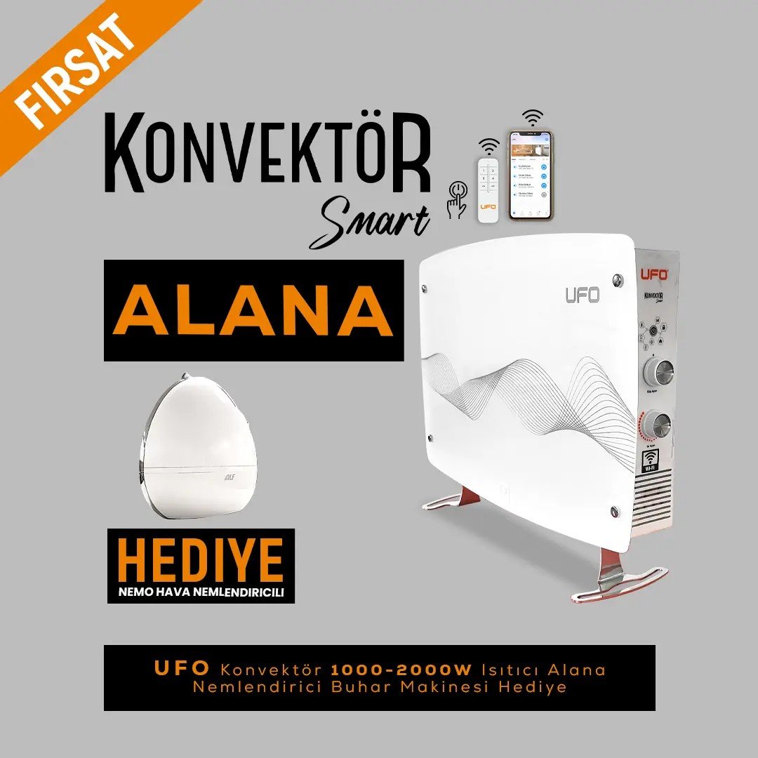 UFO Hibrit Isıtıcı Konvektör Smart 1000W-2000W & ALF NM02EN Hava Nemlendiricili Buhar Makinesi