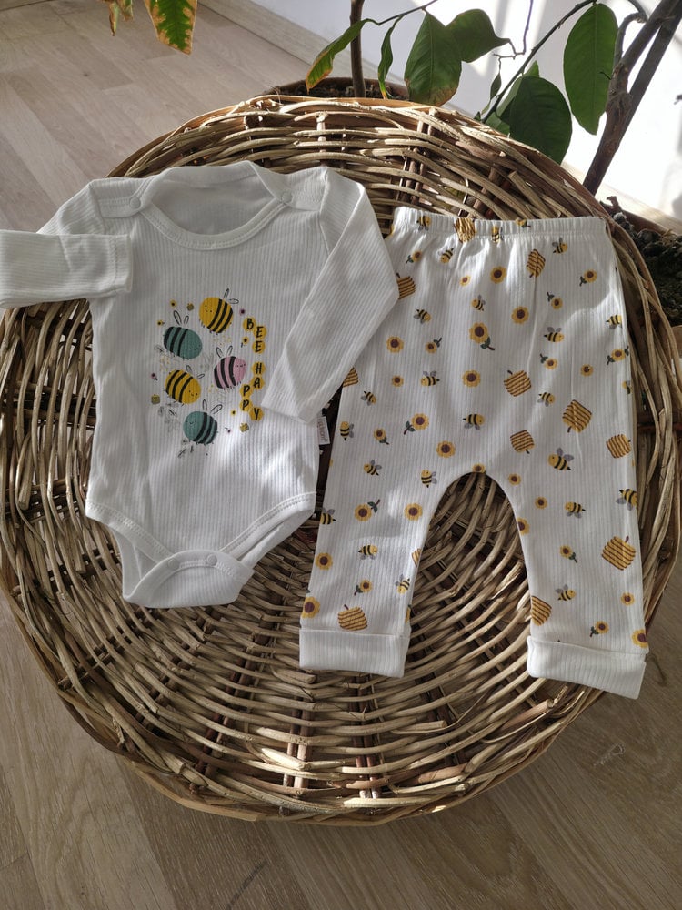 Arı Baskılı Kollu Badili 4lü Bebek Takımı 1 9 Ay