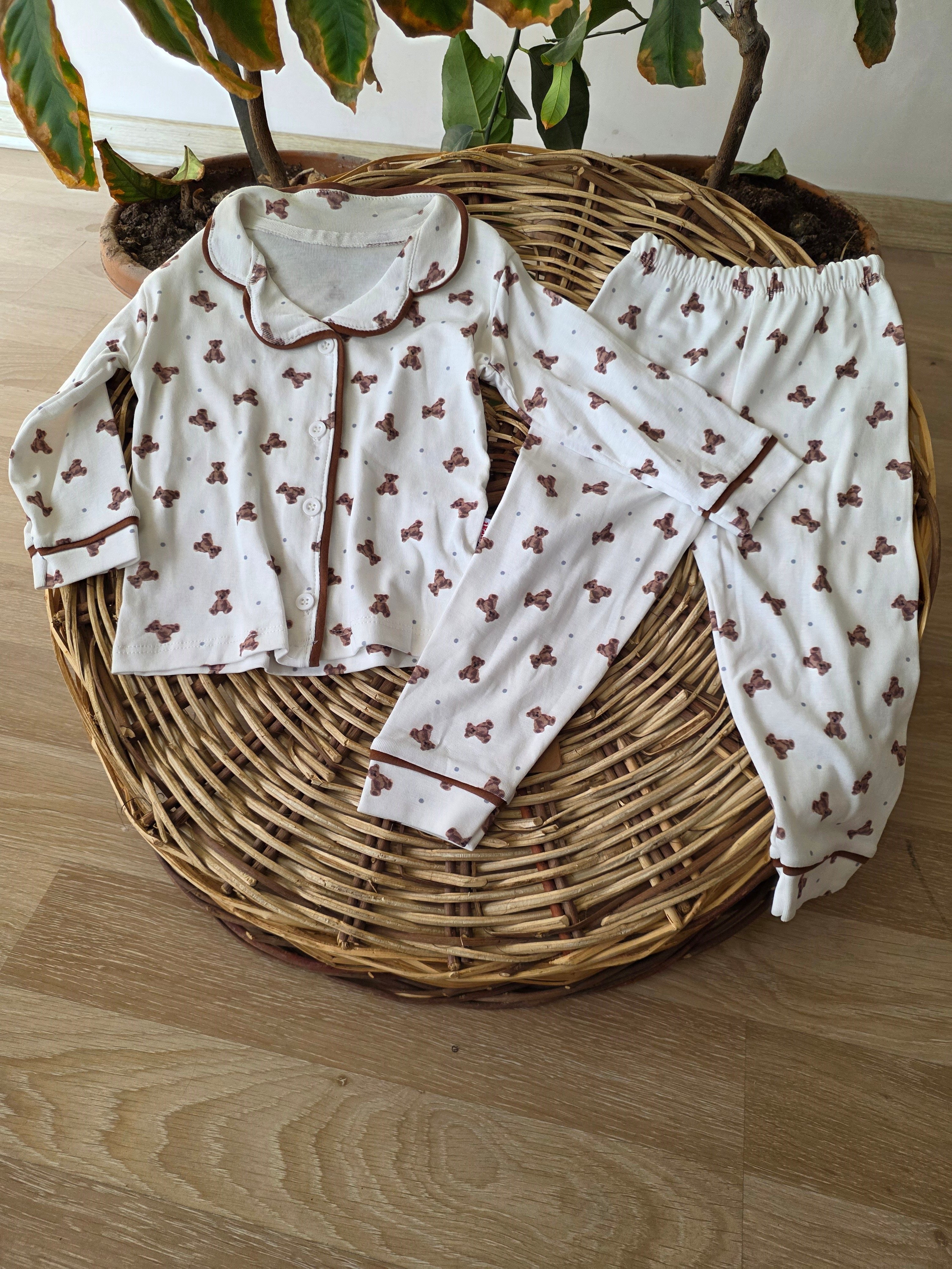 Ayı Baskılı Pamuk Bebek Pijama Takımı