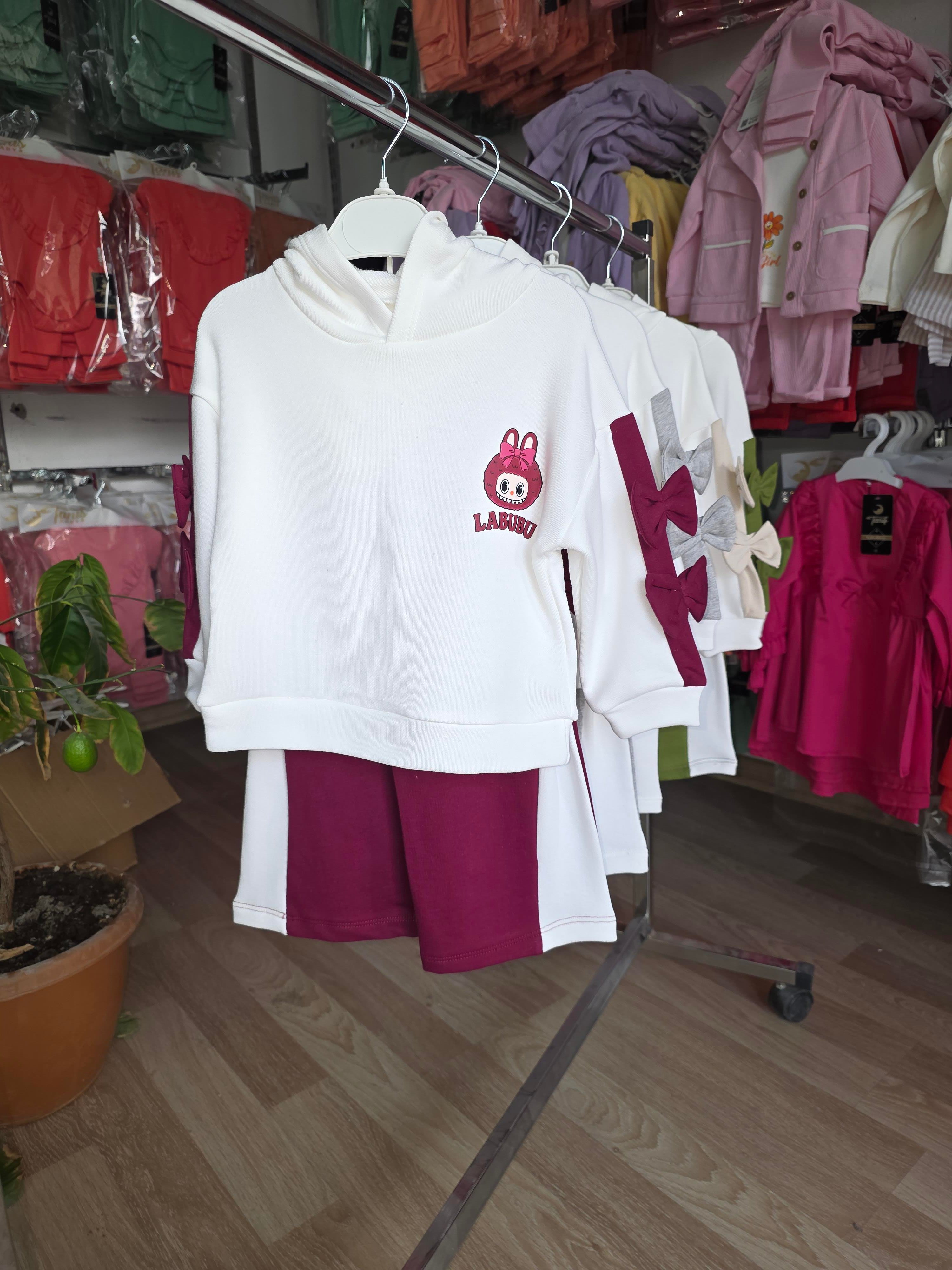 Fiyonglu Diagonal Bebek Takım Bordo
