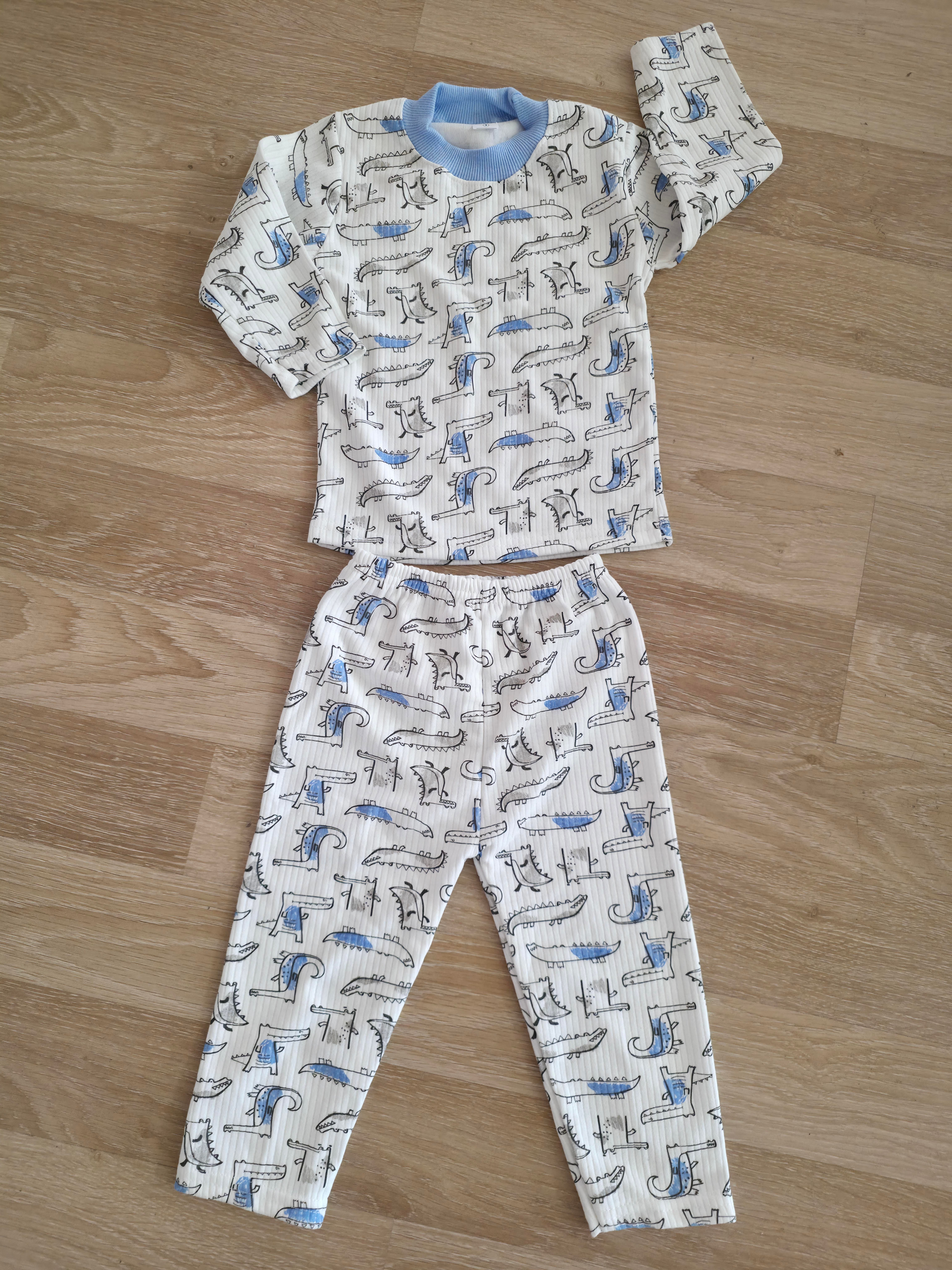 balık baskılı %100 pamuk çocuk ev uyku pijama takımı