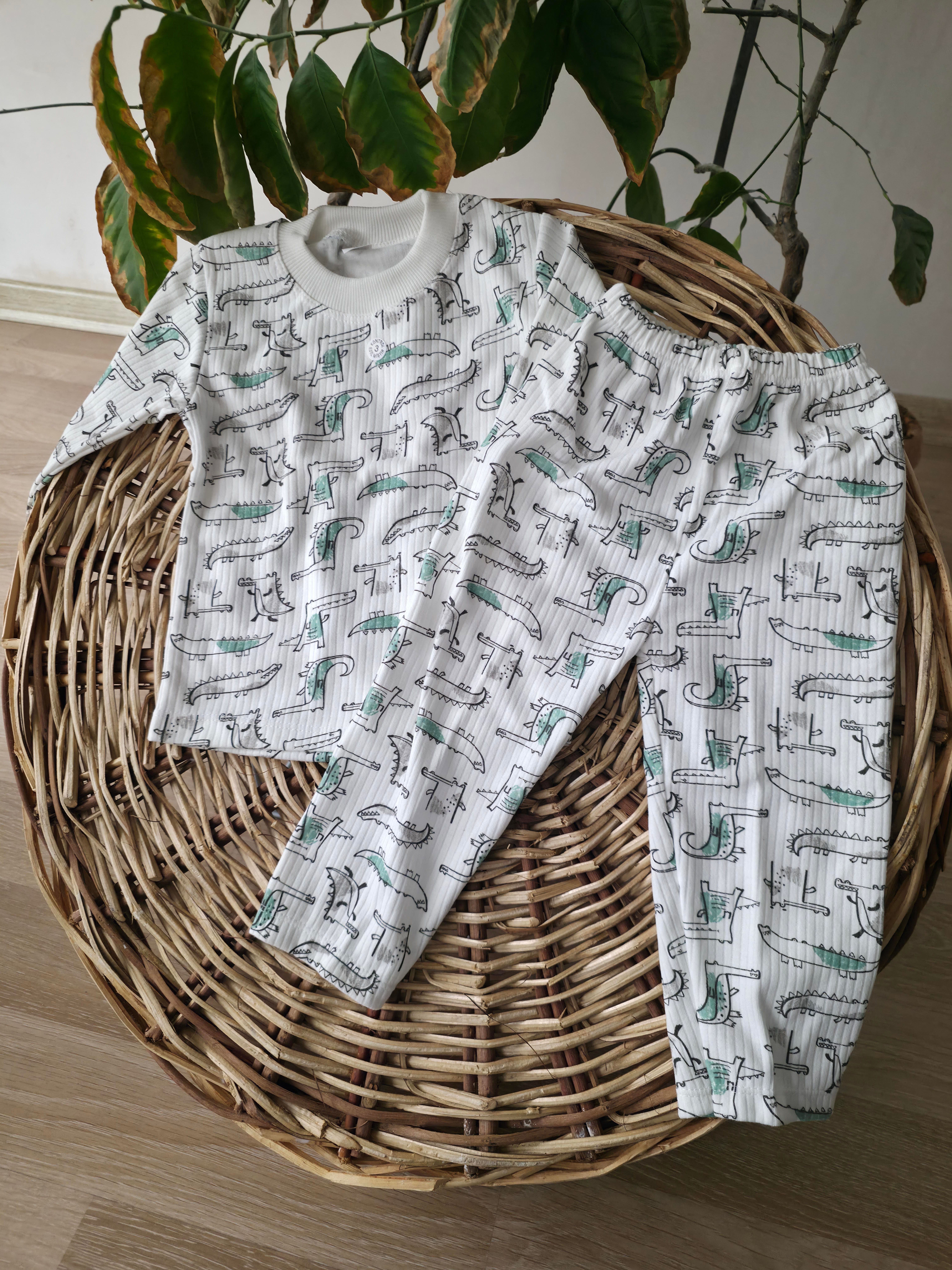 balık baskılı pamuklu çocuk ev uyku pijama takımı