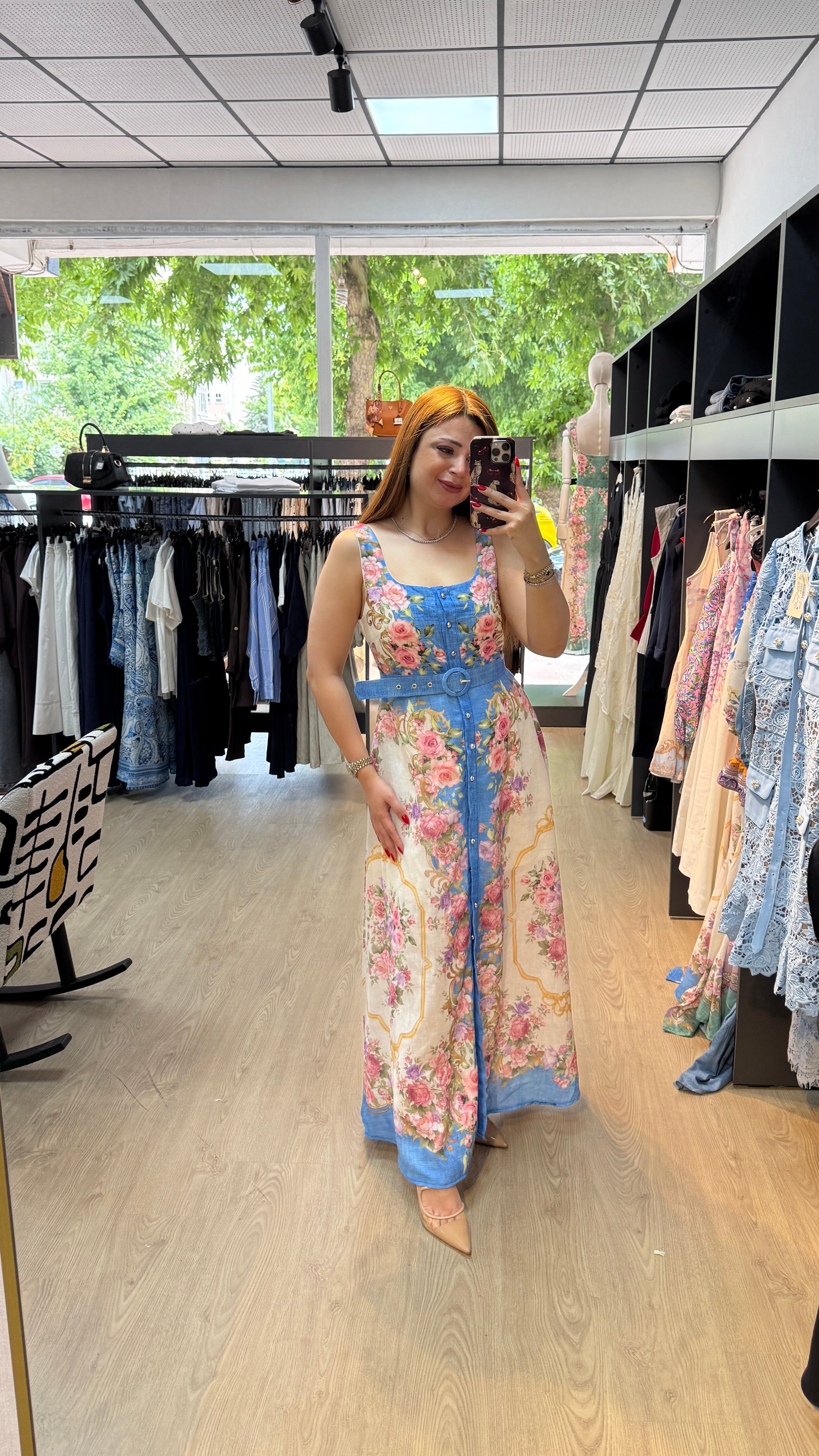 Çiçek Desenli Maxi Boy Elbise