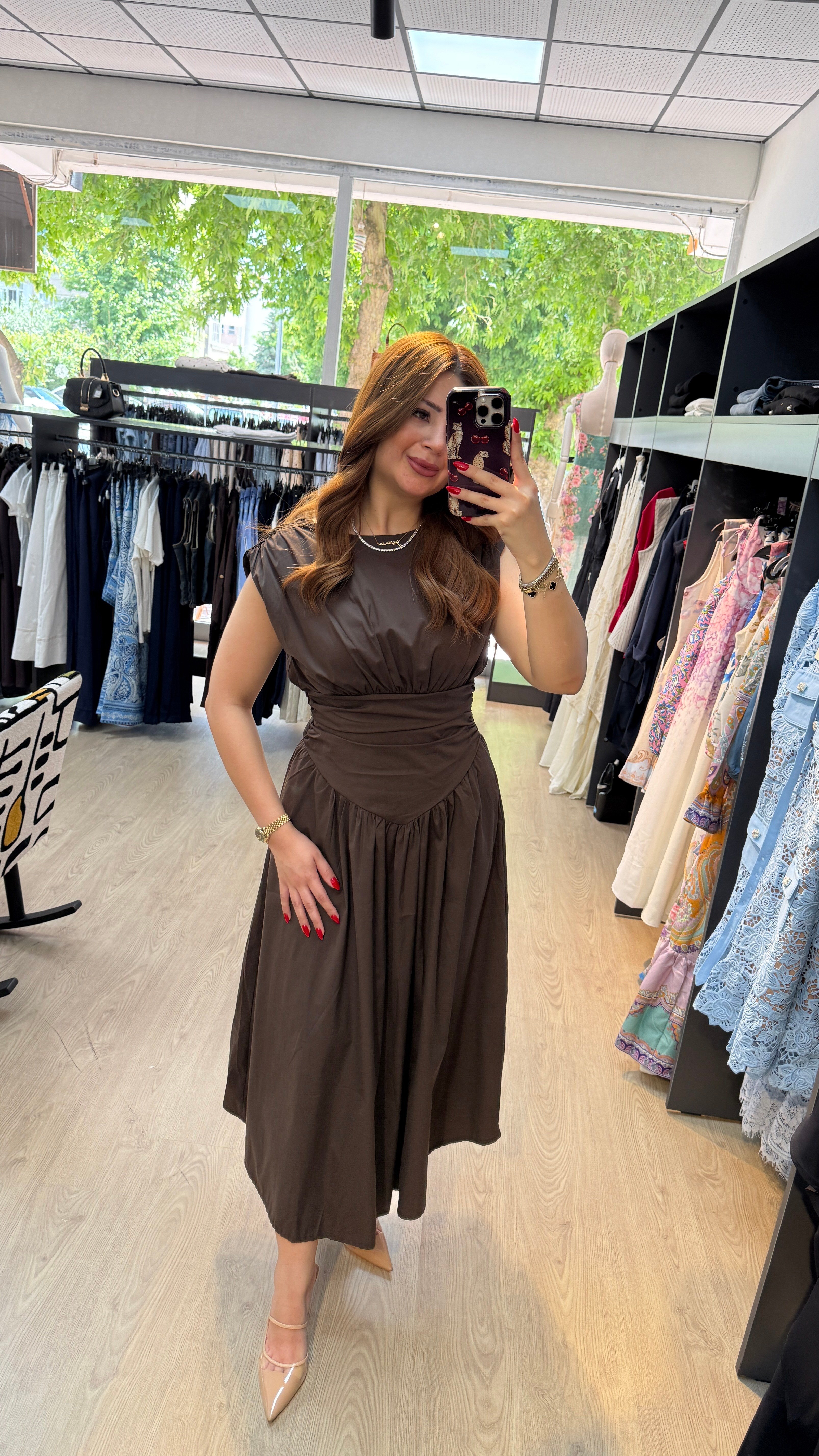 Drape Detaylı Sıfır Kol Elbise