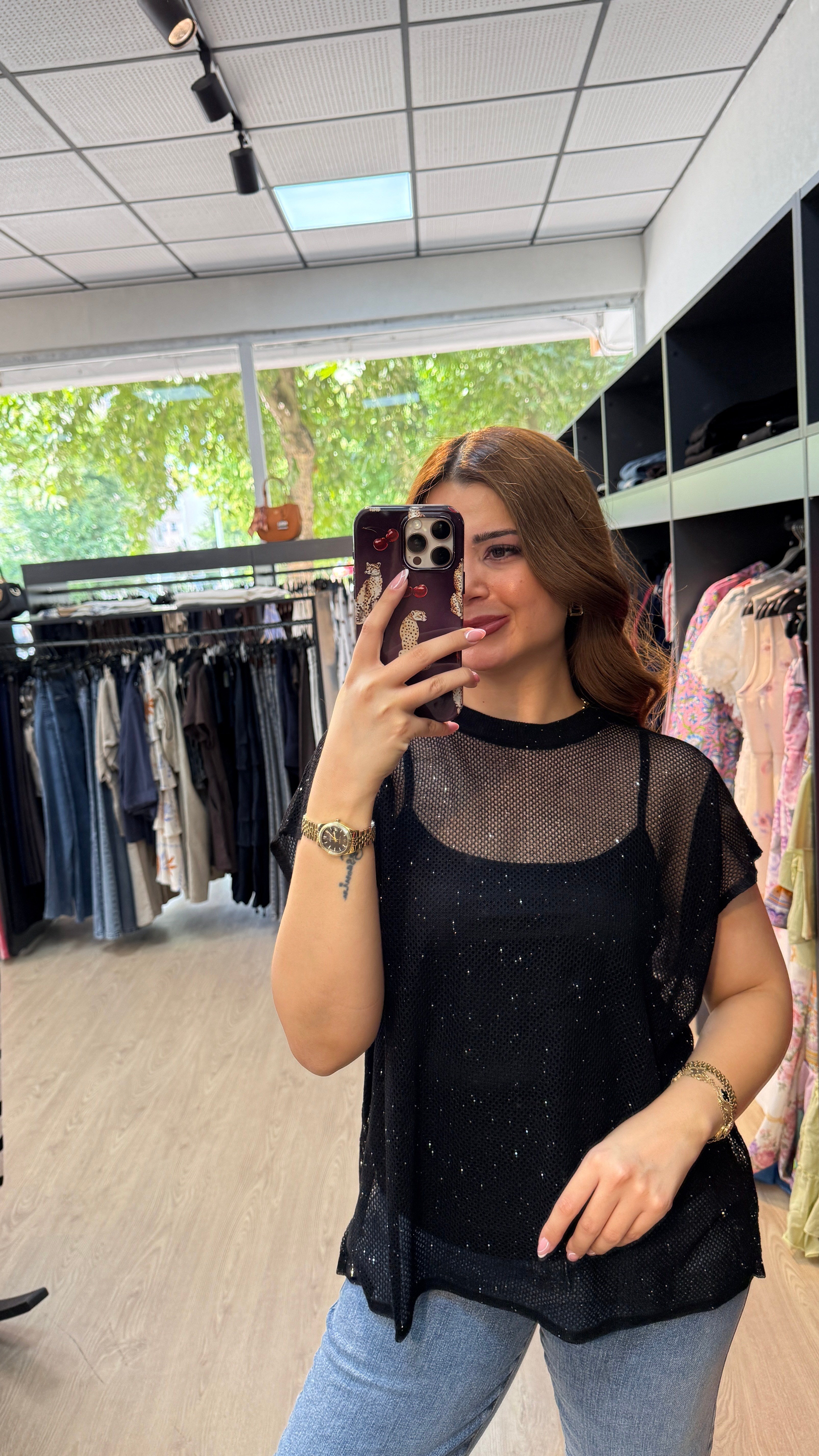 File Detay Taşlı Kendinden Atletli Bluz