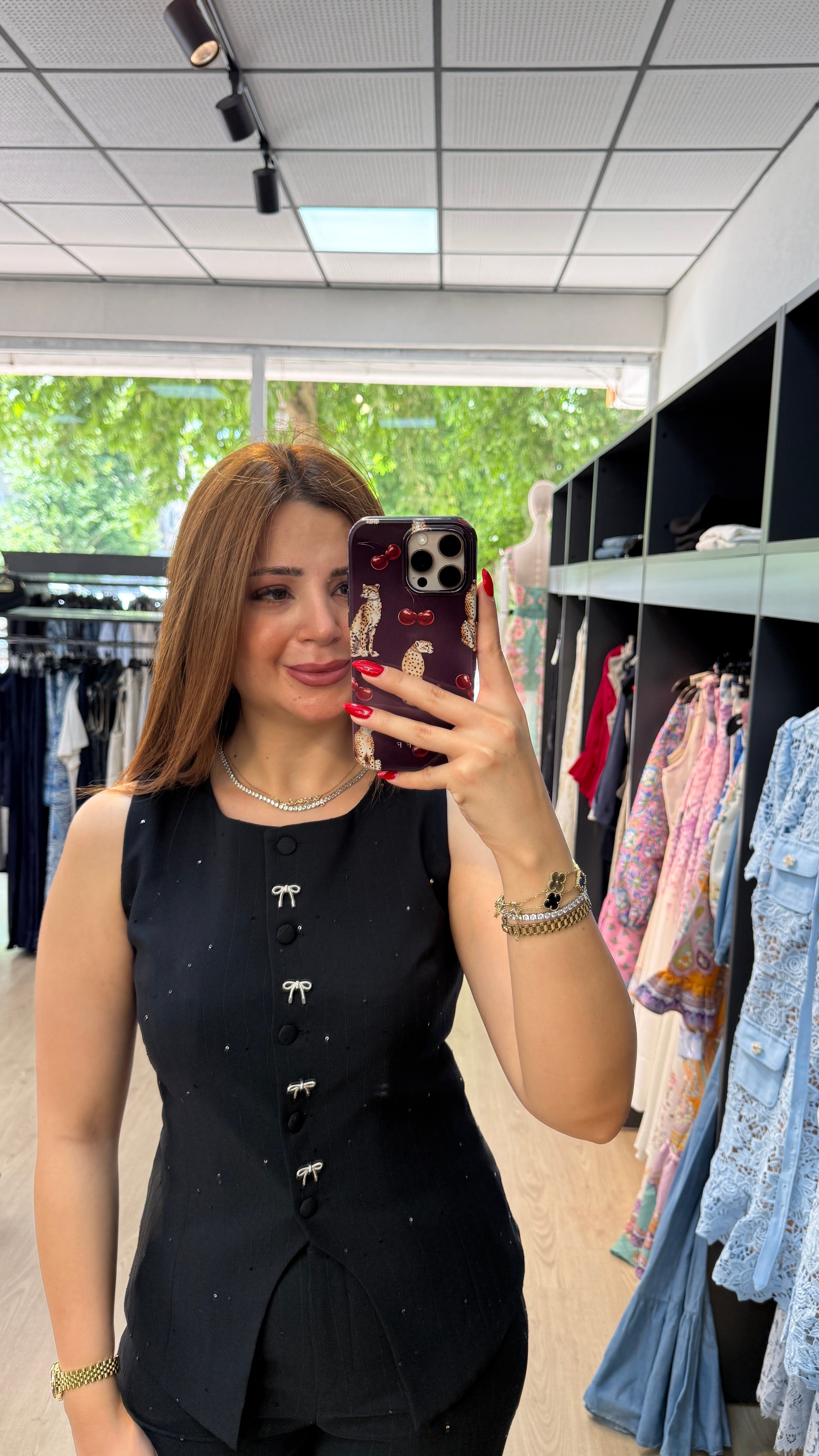Taşlı Siyah Kumaş Takım