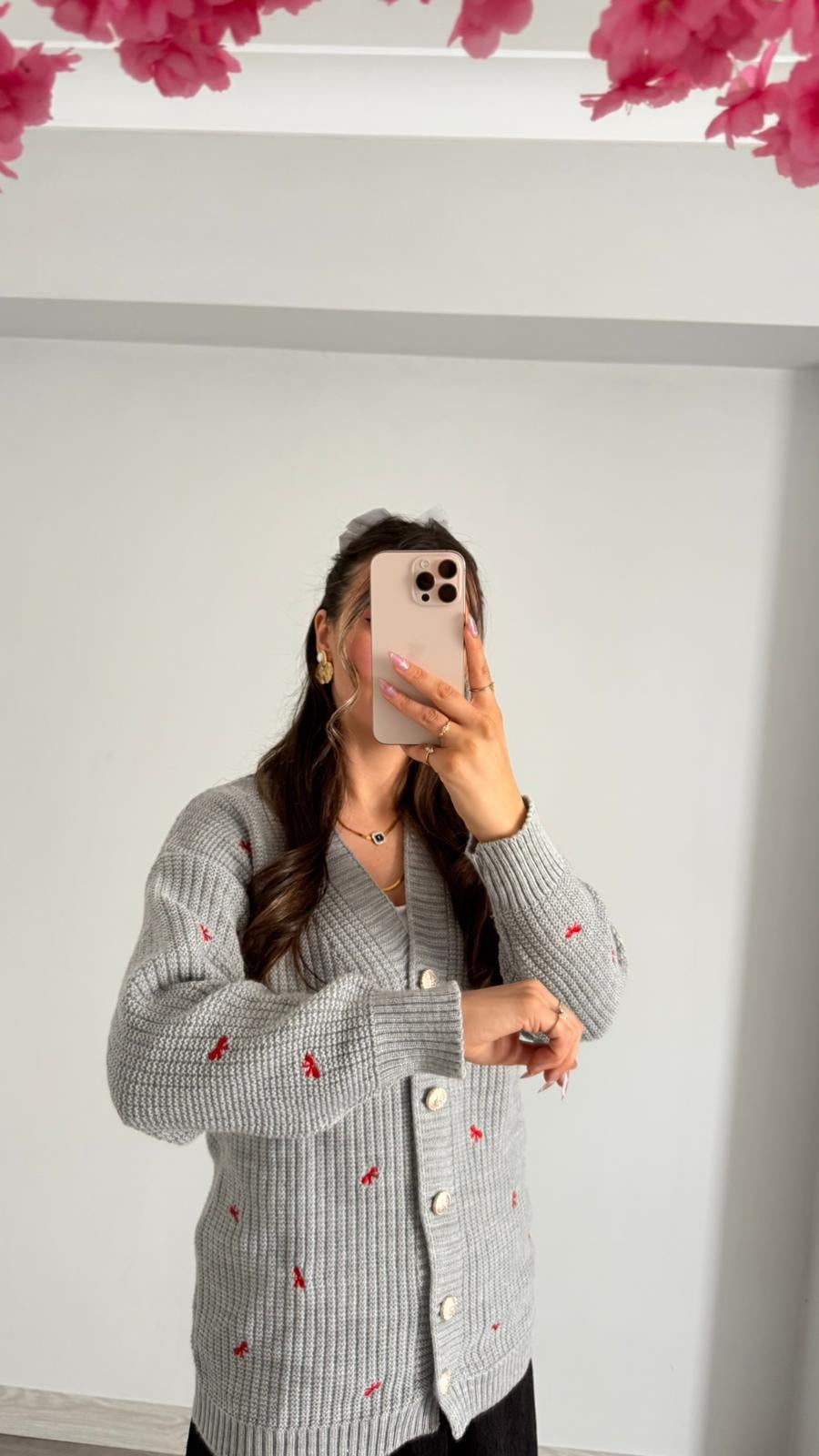 FİYONK DETAYLI HIRKA GRİ