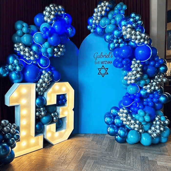 13 Yaş Bar Mitzvah Mavi & Gümüş Balon Süsleme Konsepti
