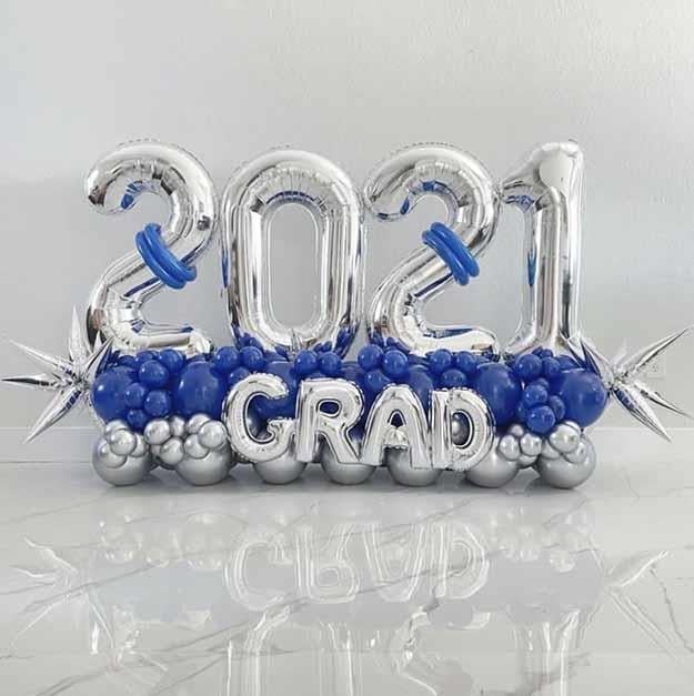2026 Mezuniyet Balon Buketi Mavi Gümüş GRAD