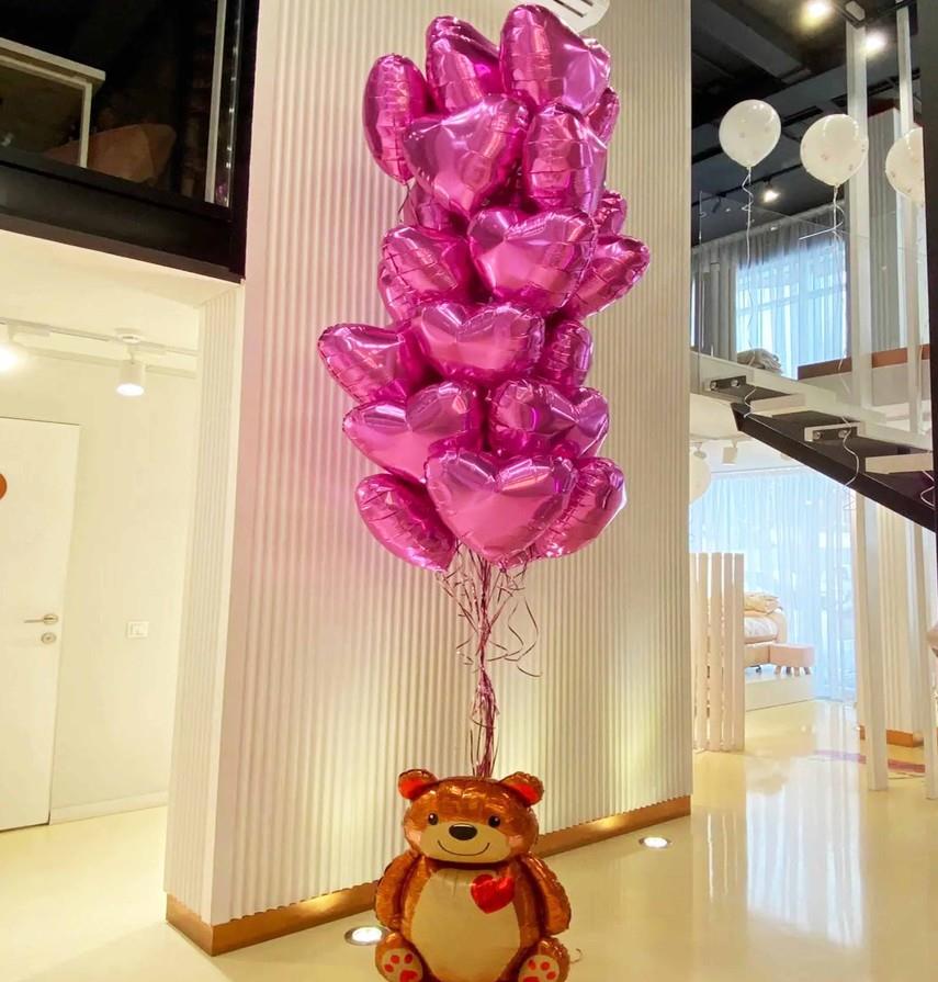 Ayıcık Figürlü Kalp Uçan Balon Demeti